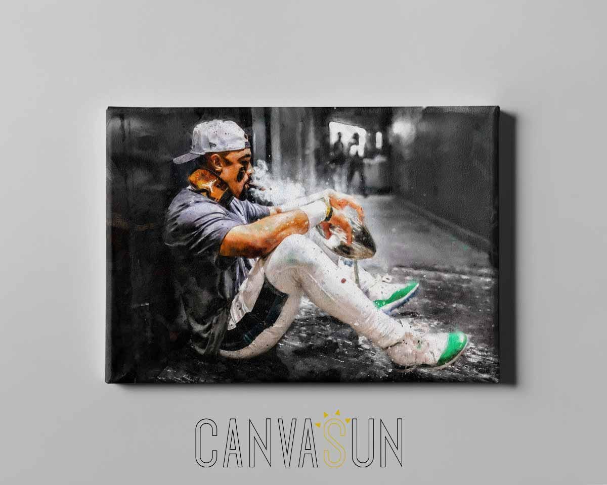 Jalen Hurts Canvas Wrap, Poster Philadelphia Eagles football Wall Art Football Fan Gift Man Cave Ready-to-Hang Gallery Canvas