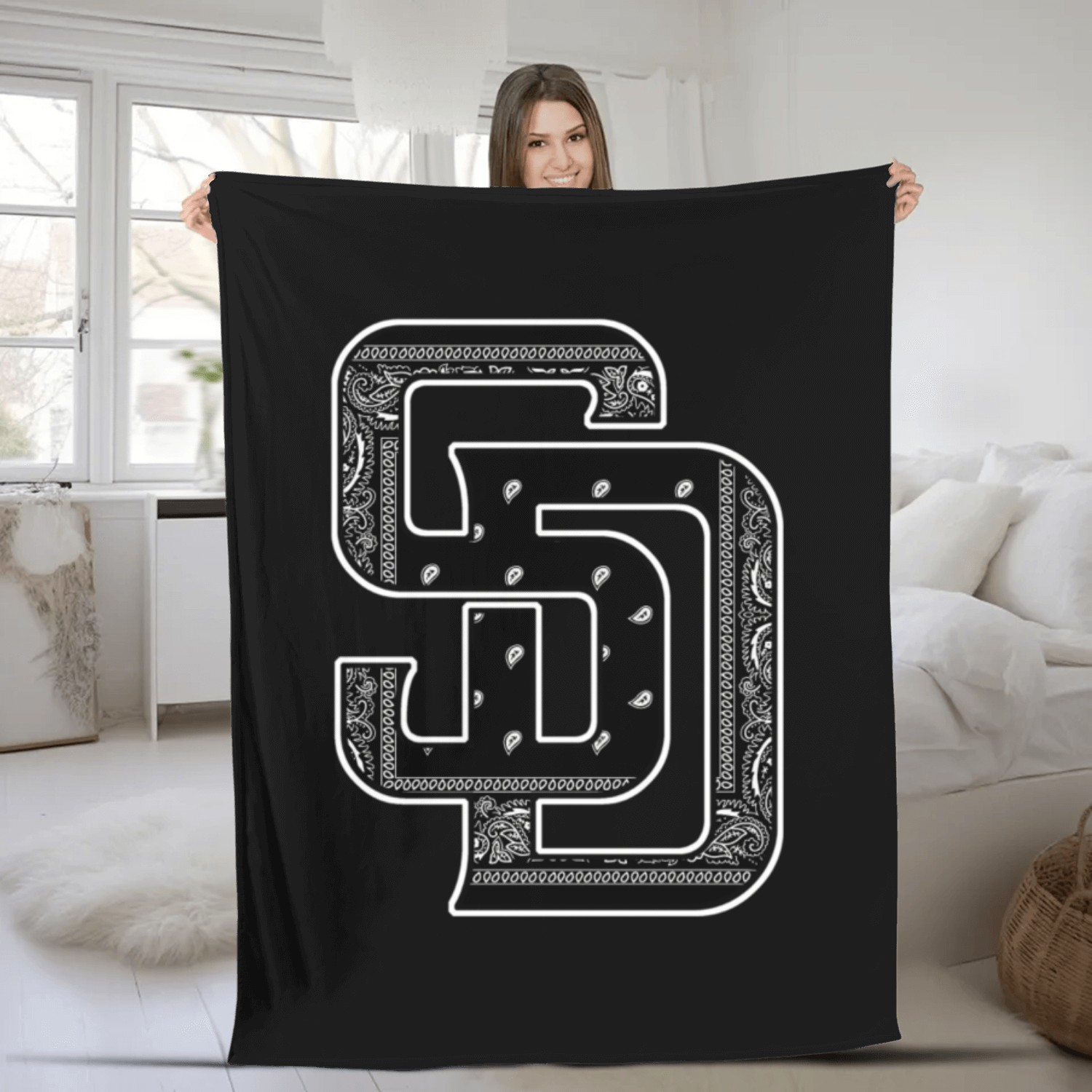 Sd San Diego Black Bandana Fleece Blankets