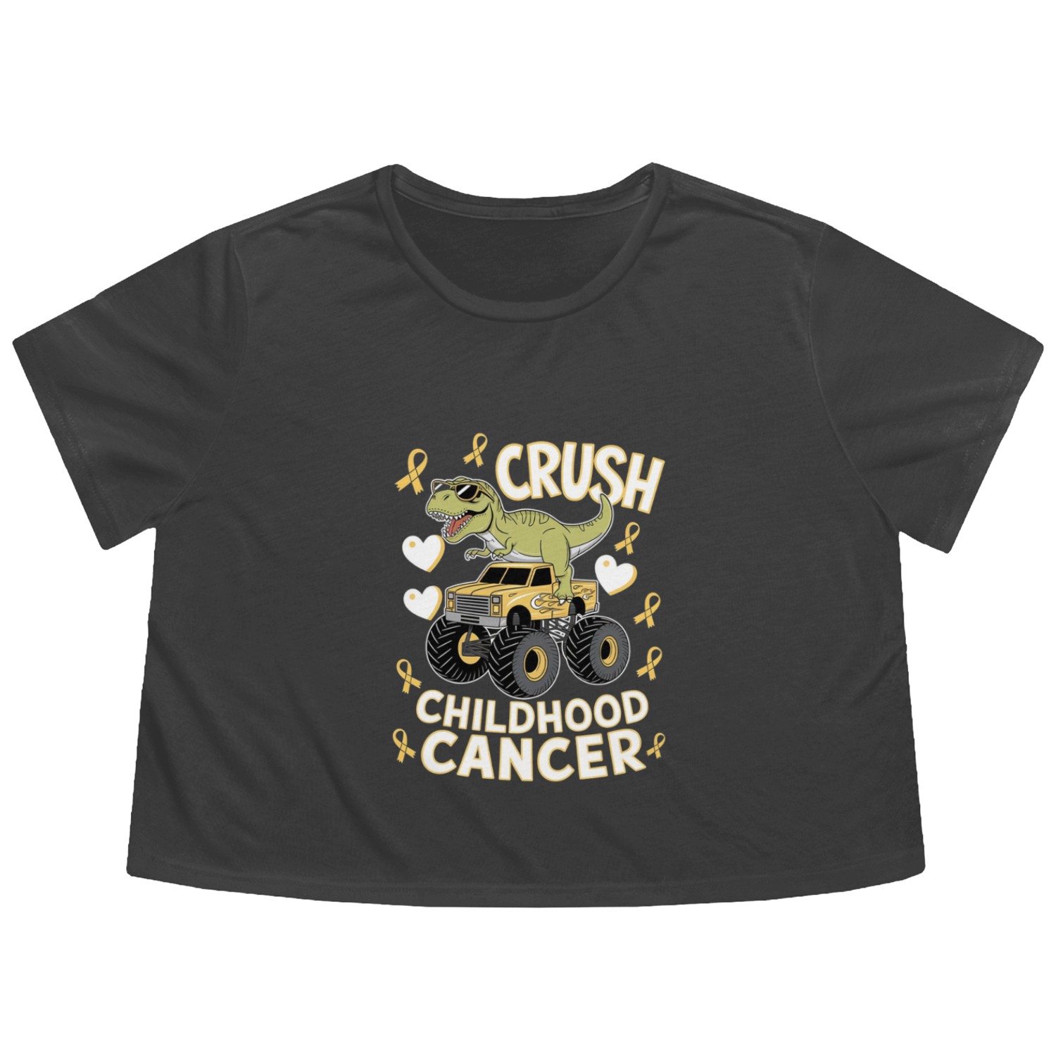 Dino Monster Truck Fight Against Childhood Cancer Flowy Cropped Tees