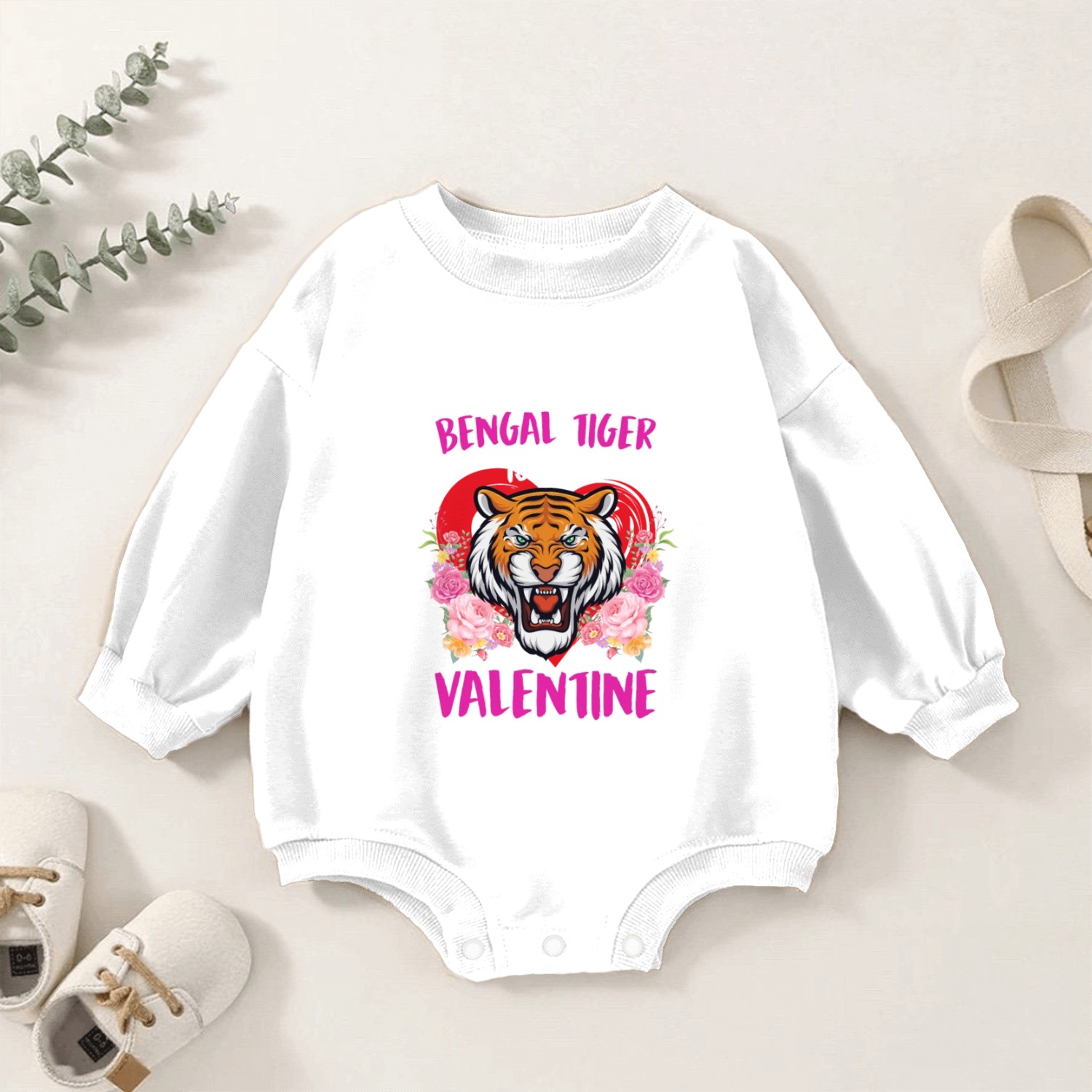 Bengal Tiger is my valentine love Valentine's Day Baby Romper Sweatshirts