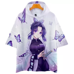 demon Kochou Shinobu TShirt Unisex Adult Casual Short Sleeve Hooded Shirt