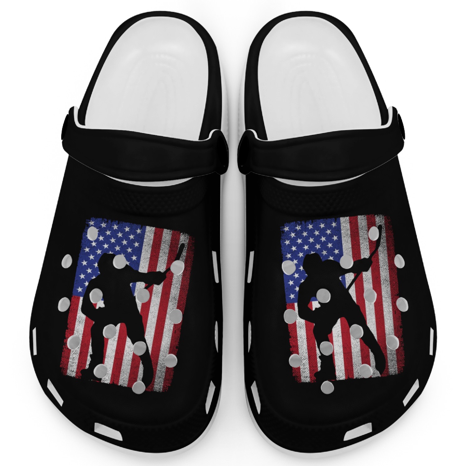 Patriotic Ice Hockey 4th of July USA American Flag Clogs