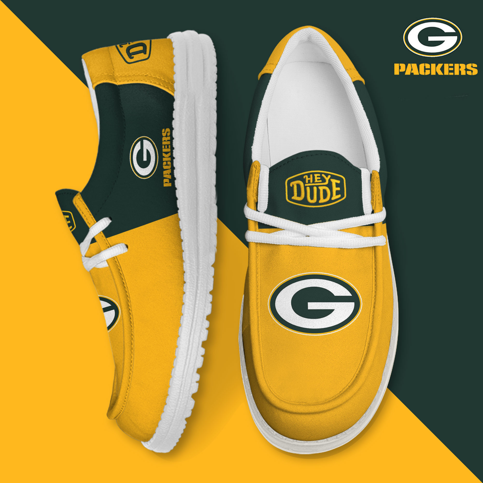 Green Bay Packers Football Hey Dude Canvas Loafer Shoes HD01