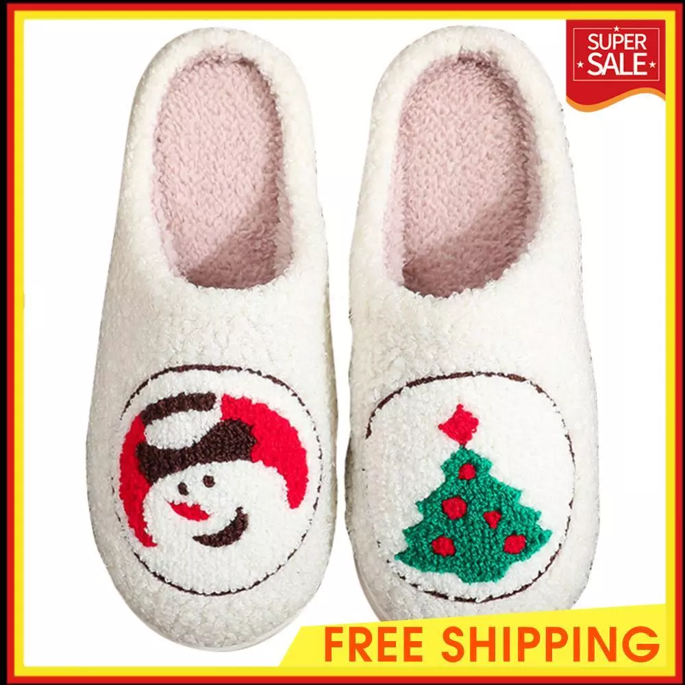 Snowman Xmas Tree Slippers Soft Couple Slippers Comfortable for Indoor Bedroom