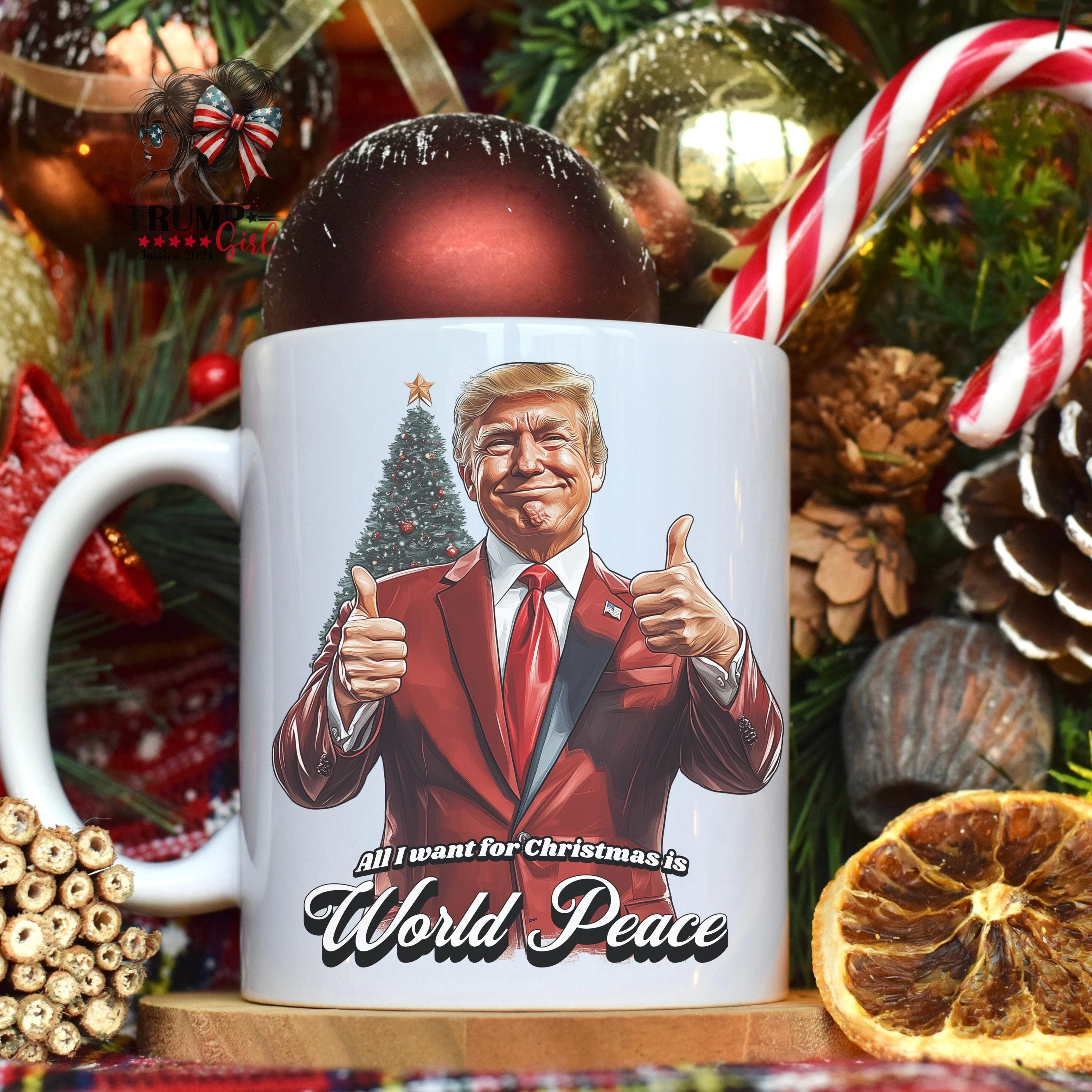 Trump Christmas Mug, Trump Holiday World Peace cup, 11oz White Ceramic Coffee Mug, Holiday Trump Gift, MAGA Christmas Gifts, Trump 2024 Mugs