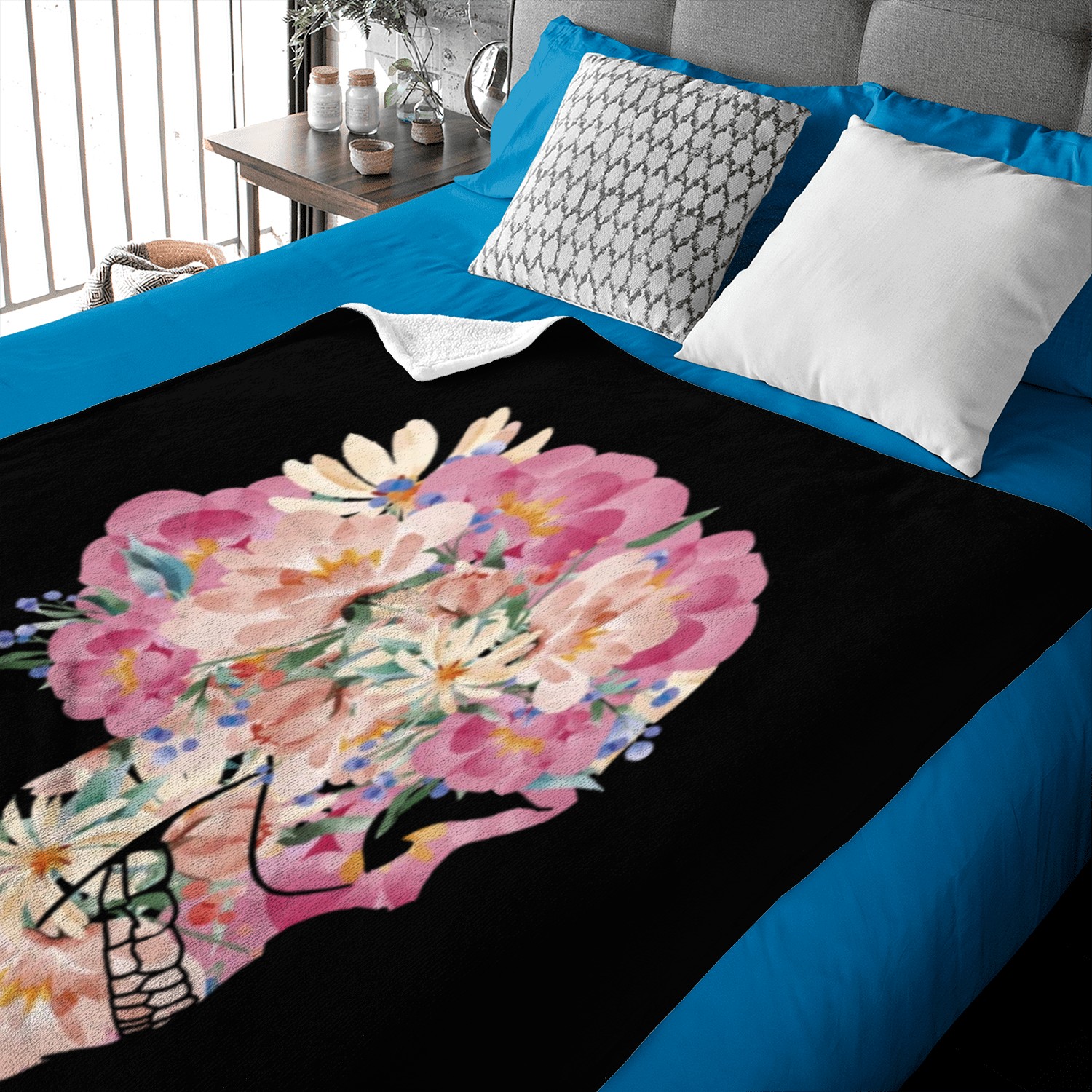 skull with flowers Baby Blankets