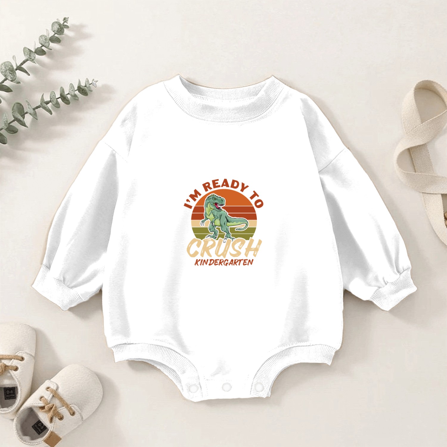 I'm Ready To Crush Kindergarten, Dinosaur Retro Baby Romper Sweatshirts