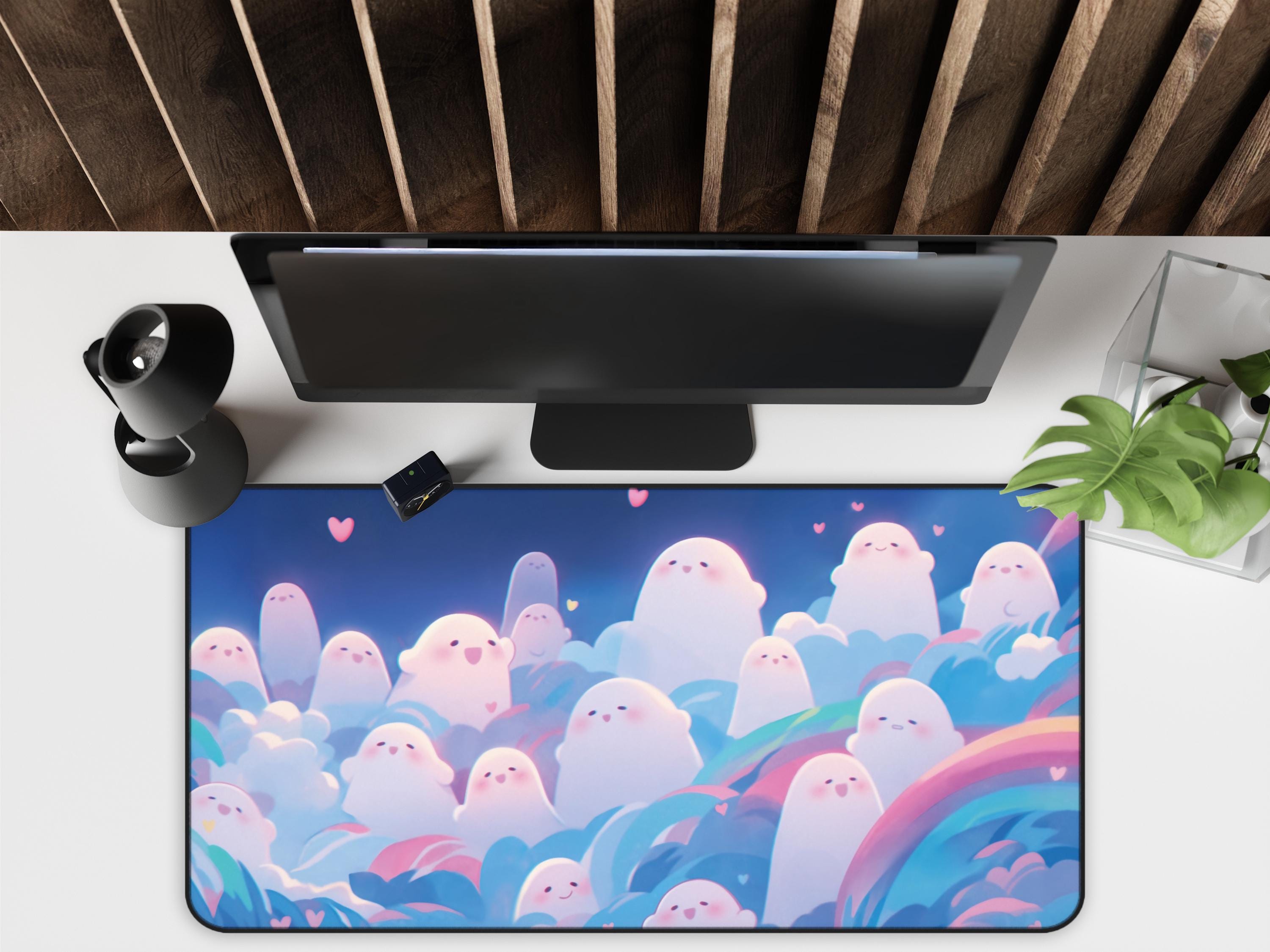 Kawaii Desk Mat, Kawaii Anime Ghosts Design, Cute Office Decor, Cute Ghost Desk Mat