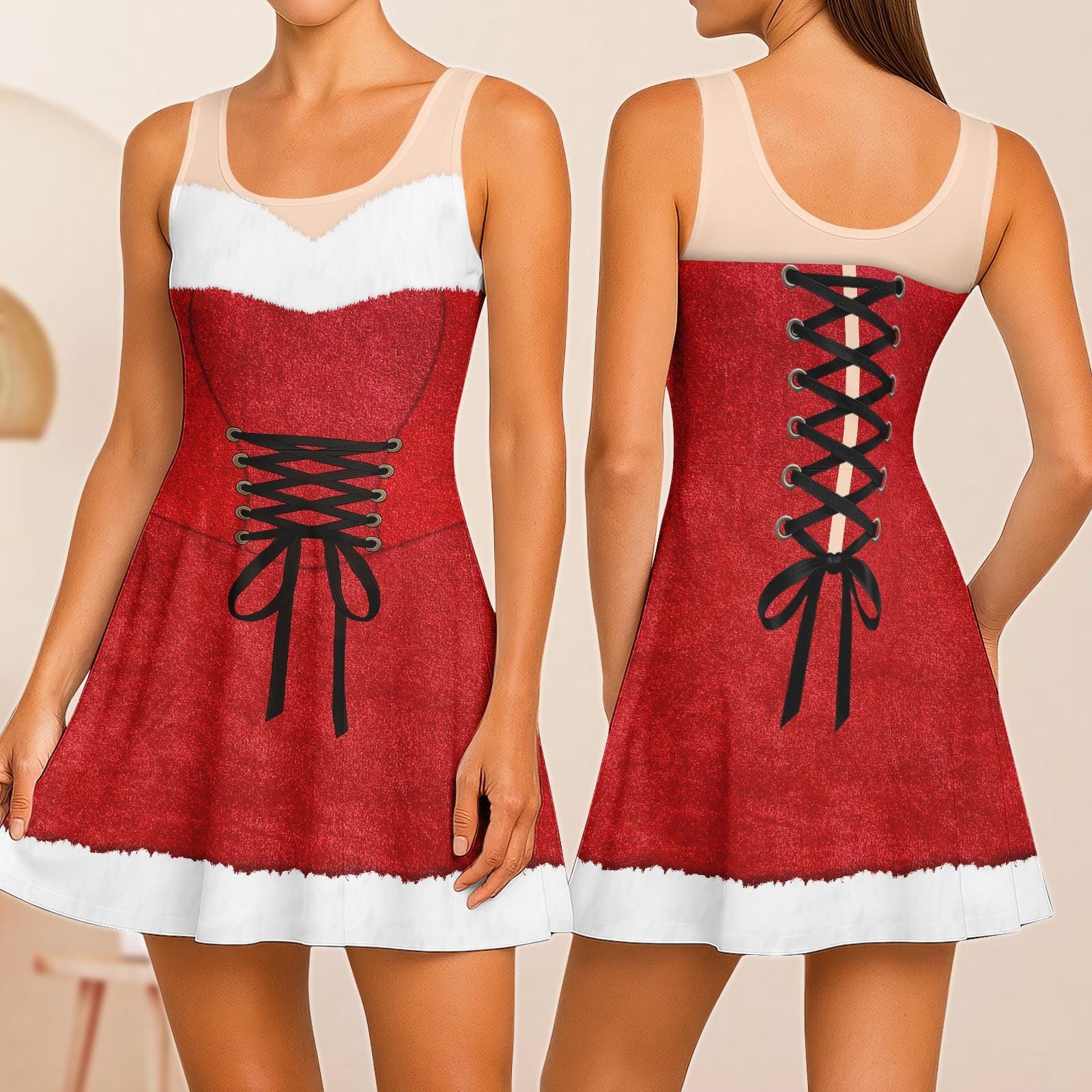 Mrs. Santa Corset Cosplay Skater Dress, Funny Santa Women Dress, Santa Claus Outfit For Girl, Snow Christmas Casual Dress, Xmas Gifts