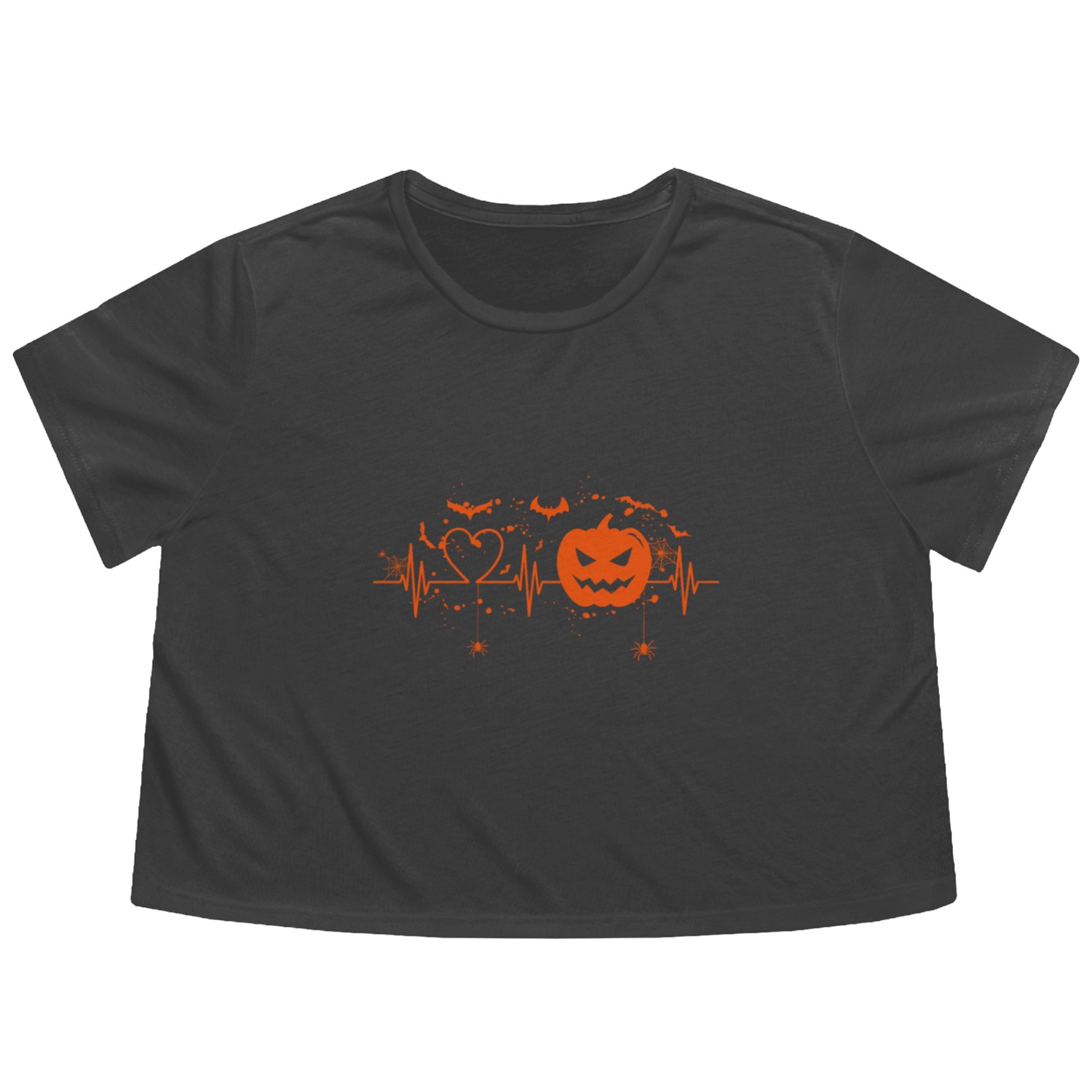 Heartbeat Halloween, Halloween Vibes, Pumpkin Flowy Cropped Tees