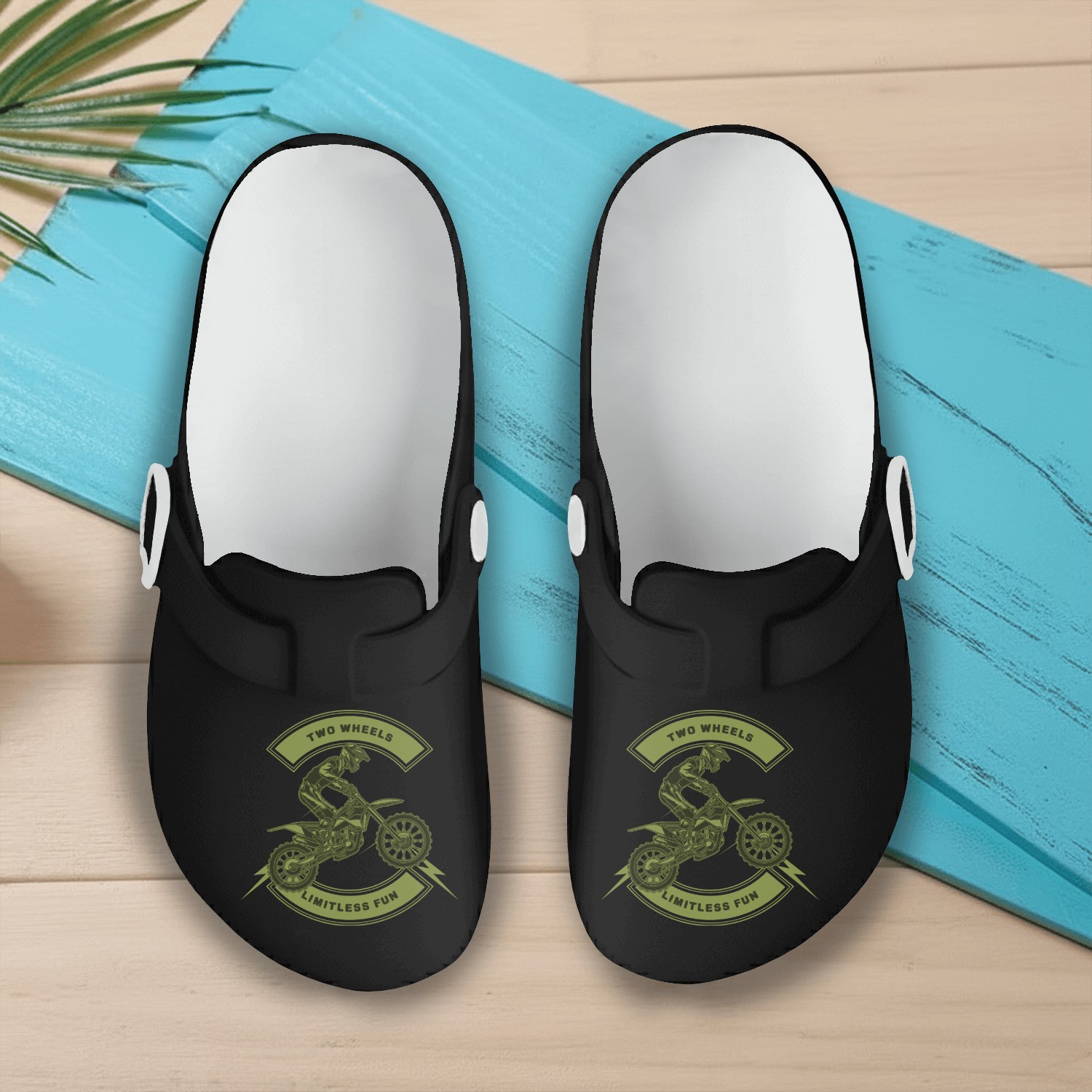 TWO WHEELS LIMITLESS FUN Slip On Clogs