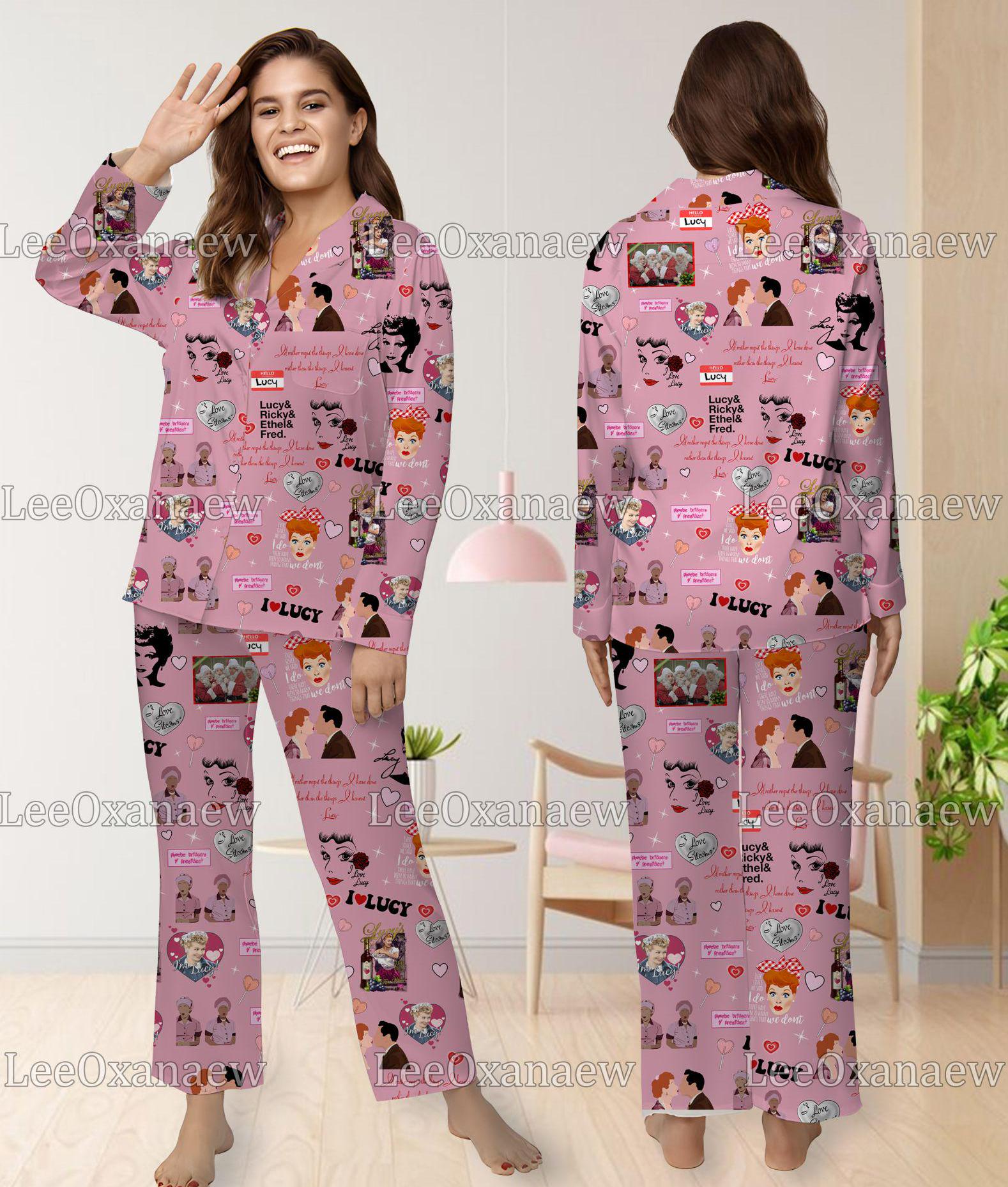 I Love Lucy Pajamas Set, I Love Lucy Long Sleeve Pyjamas Set, Womens Sleepwear, Gift For Her, Women's Pajama Sets