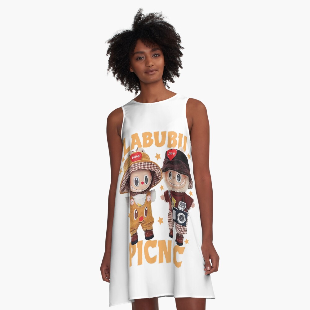 meme funny labubu picnic with f r i e n d s a-line dress, gift for her