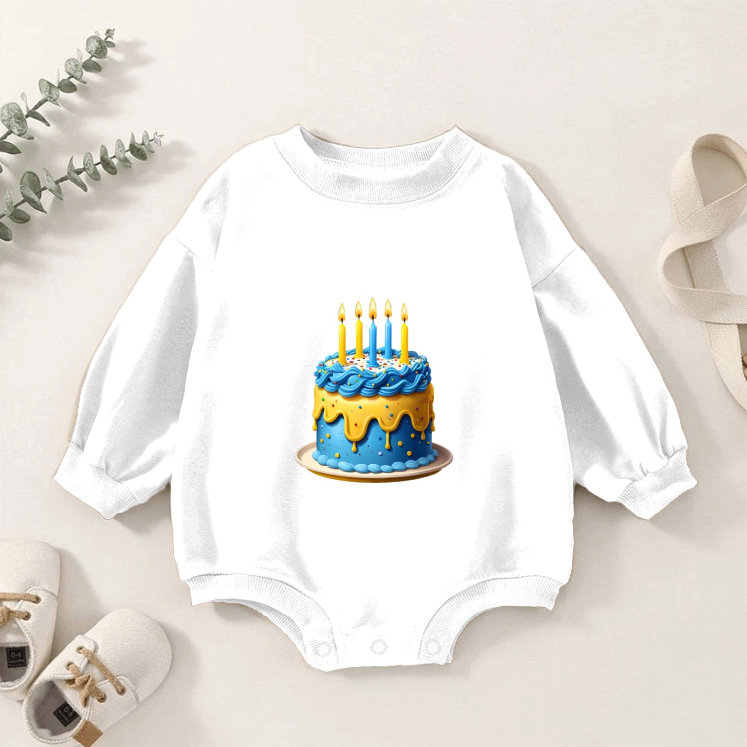Blue and yellow birthday cake Baby Romper Sweatshirts