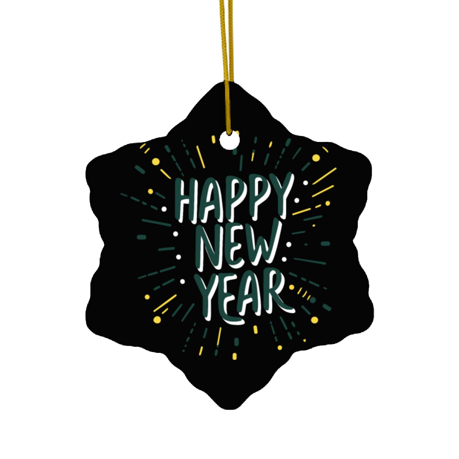 Happy New Year Typography design Ceramic Ornaments