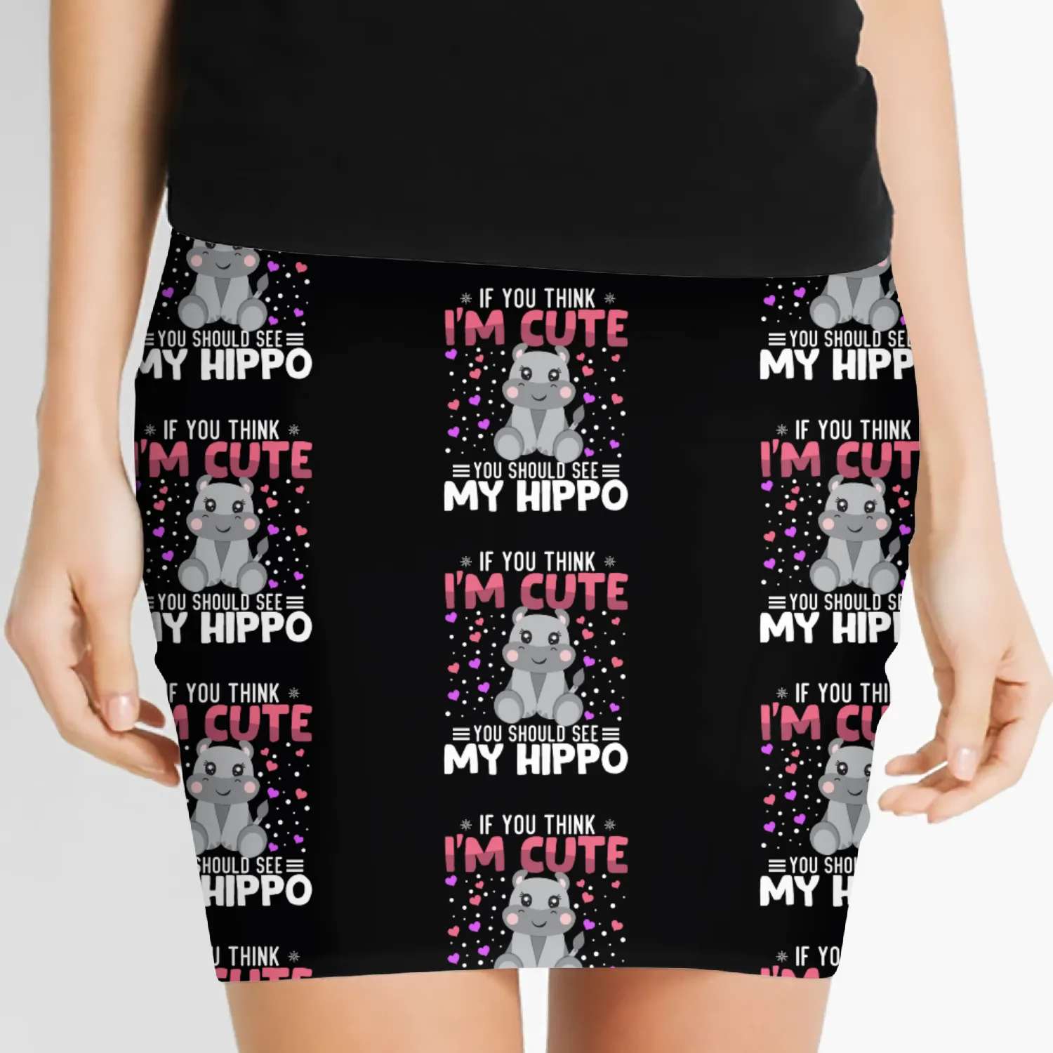 Hippo Heart Valentine's Day Animal For Womens Kids Women's Mini Skirts
