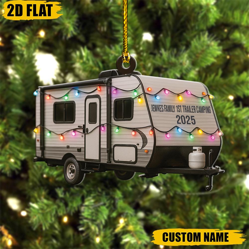 RV Trailer Ornament, Personalized Camper Christmas Gift, Custom Camping Decor, Family Road Trip Keepsake, First Camping Christmas