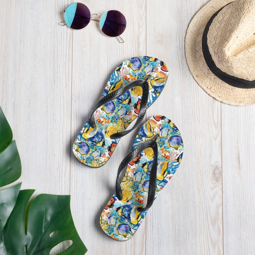 Cute Fish Pattern Flip-Flops - Summer, Beach, Vacation Sandals.