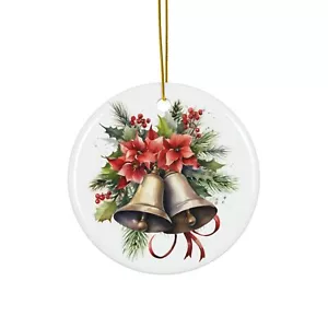 2.75" Round Ceramic Ornament- Christmas Bells