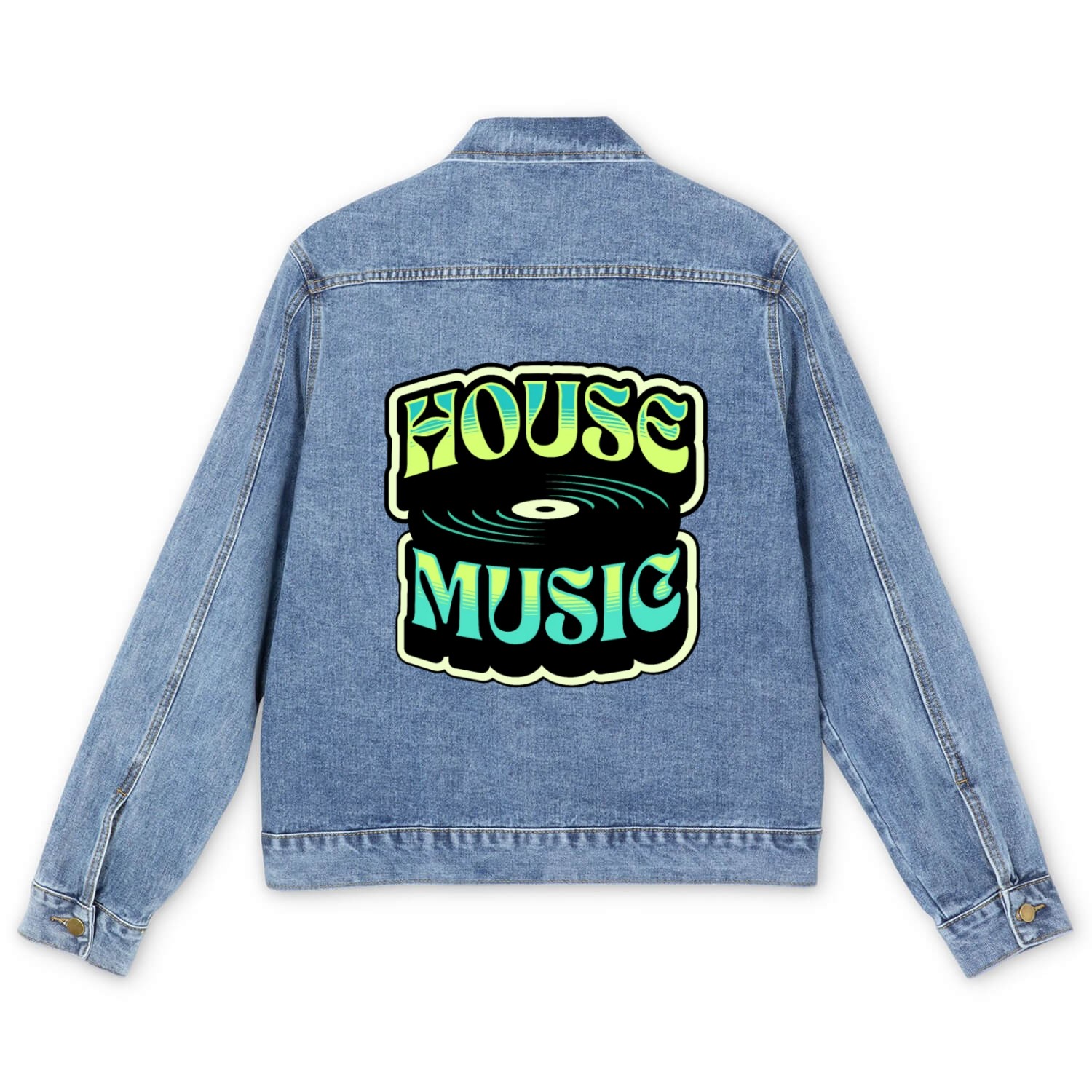 HOUSE MUSIC - Groovy Vinyl (teal/lime) Men's Denim Jackets
