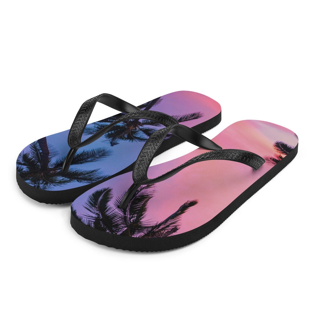 Pastel Sky Palm Trees Summer Time Beach Flip-Flops