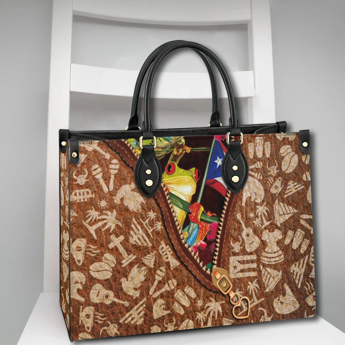Personalized Puerto Rico Leather Handbag, Puerto Rico Women's Leather Bag Gift