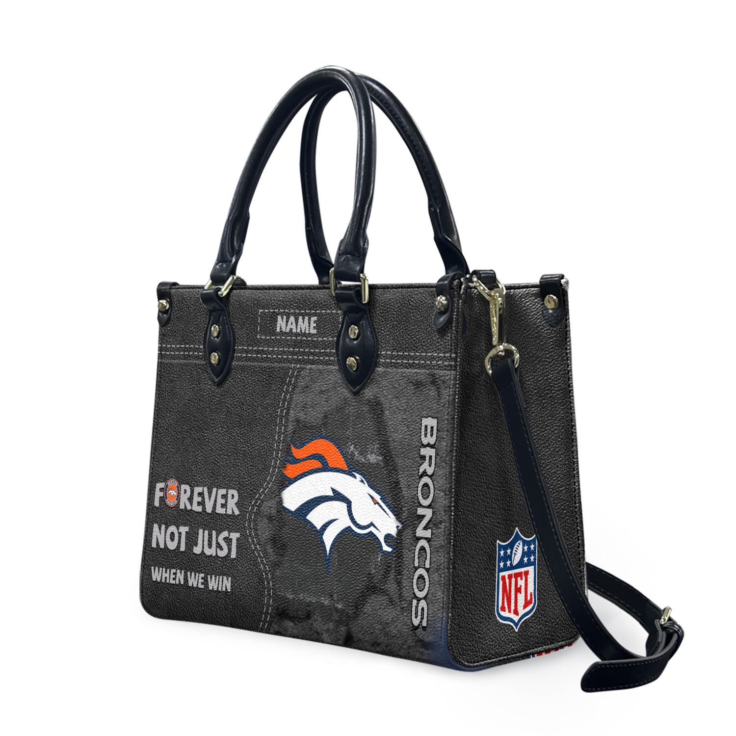 Personalized Denvers Team Broncoss Forever Leather Bag, Custom Leather Bag