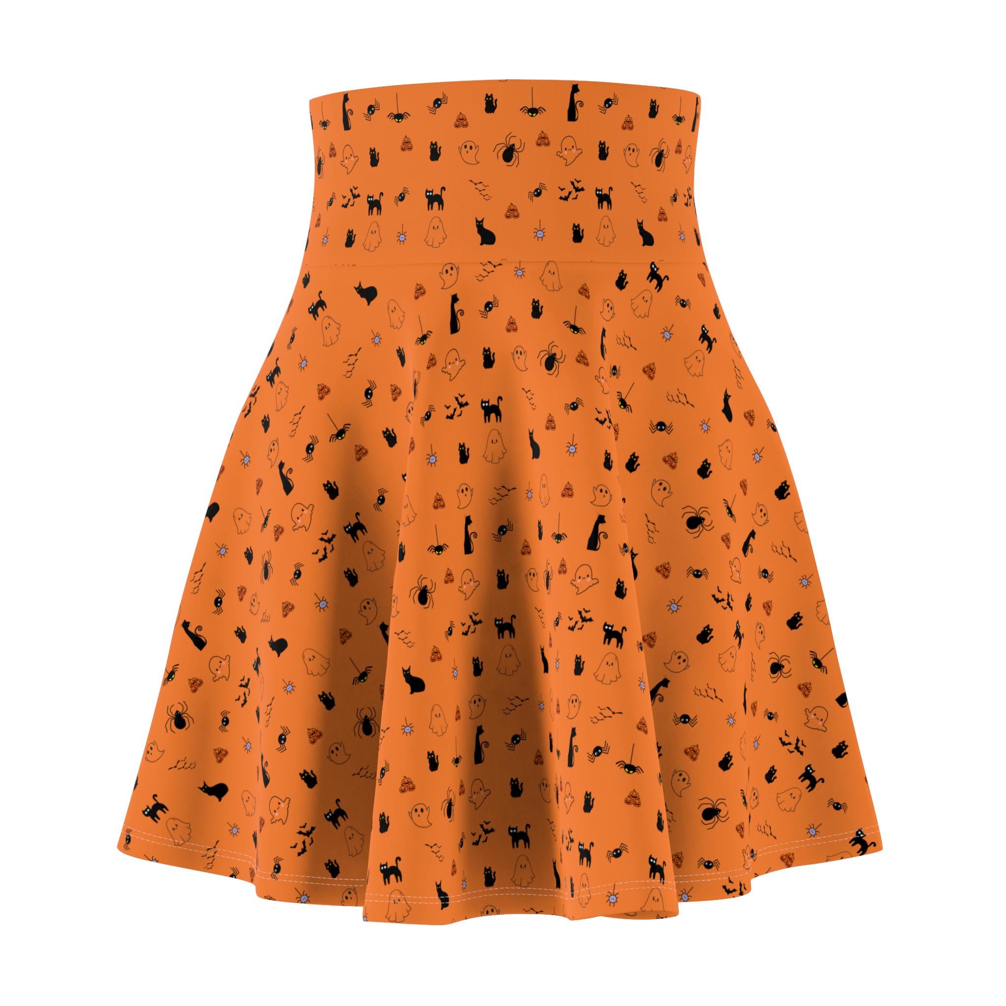 Women's Skater Skirt Halloween Black Cats Bats Ghost Spiders Scary Pumpkins
