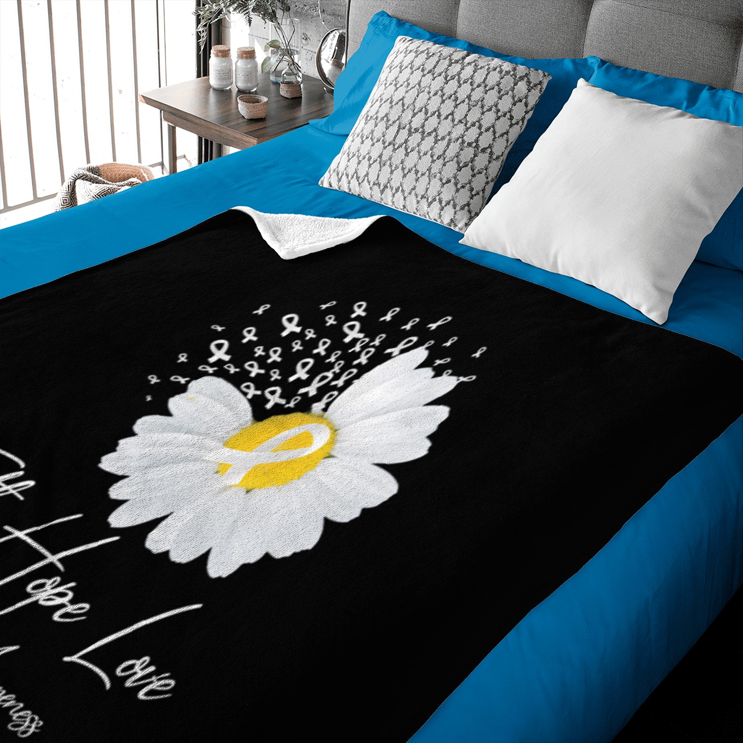 White Flower Ribbon Faith Hope Love Lung Cancer Aw Baby Blankets