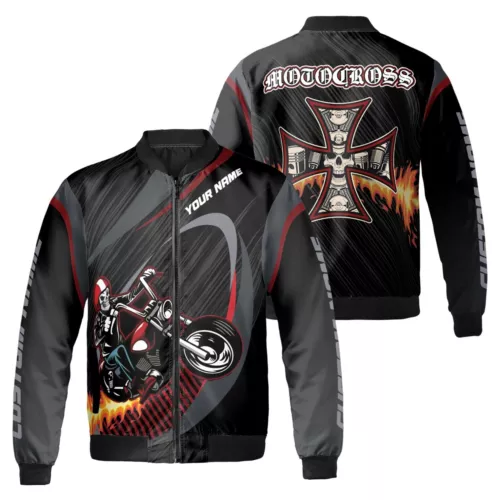 Custom Name Motocross Skull Riding Motorcycle Bomber Jacket