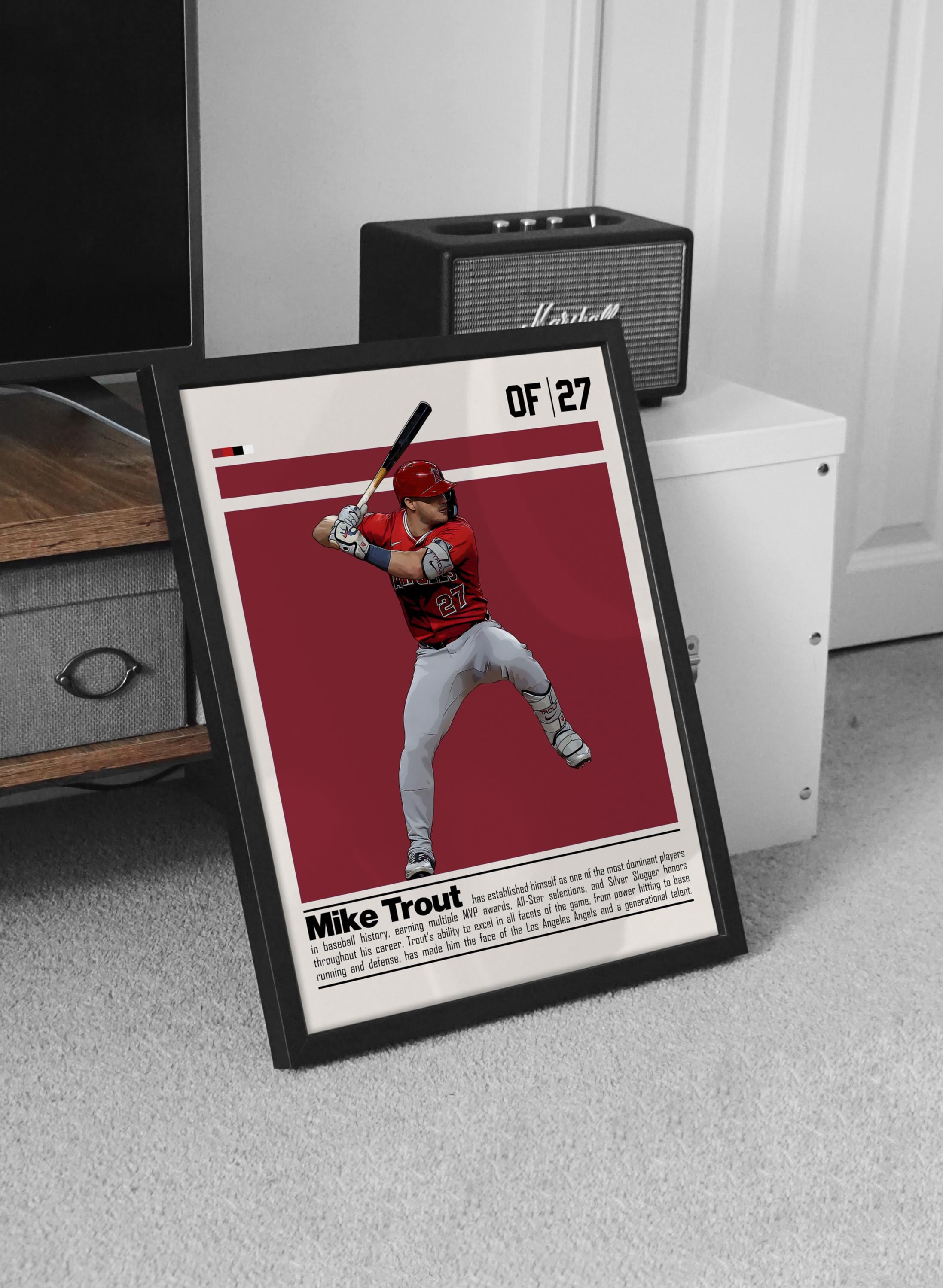 Mike Trout Poster for Sports Fan Wall Art for Baseball Fans Modern Sports Decor for Bedroom & Office Wall Art