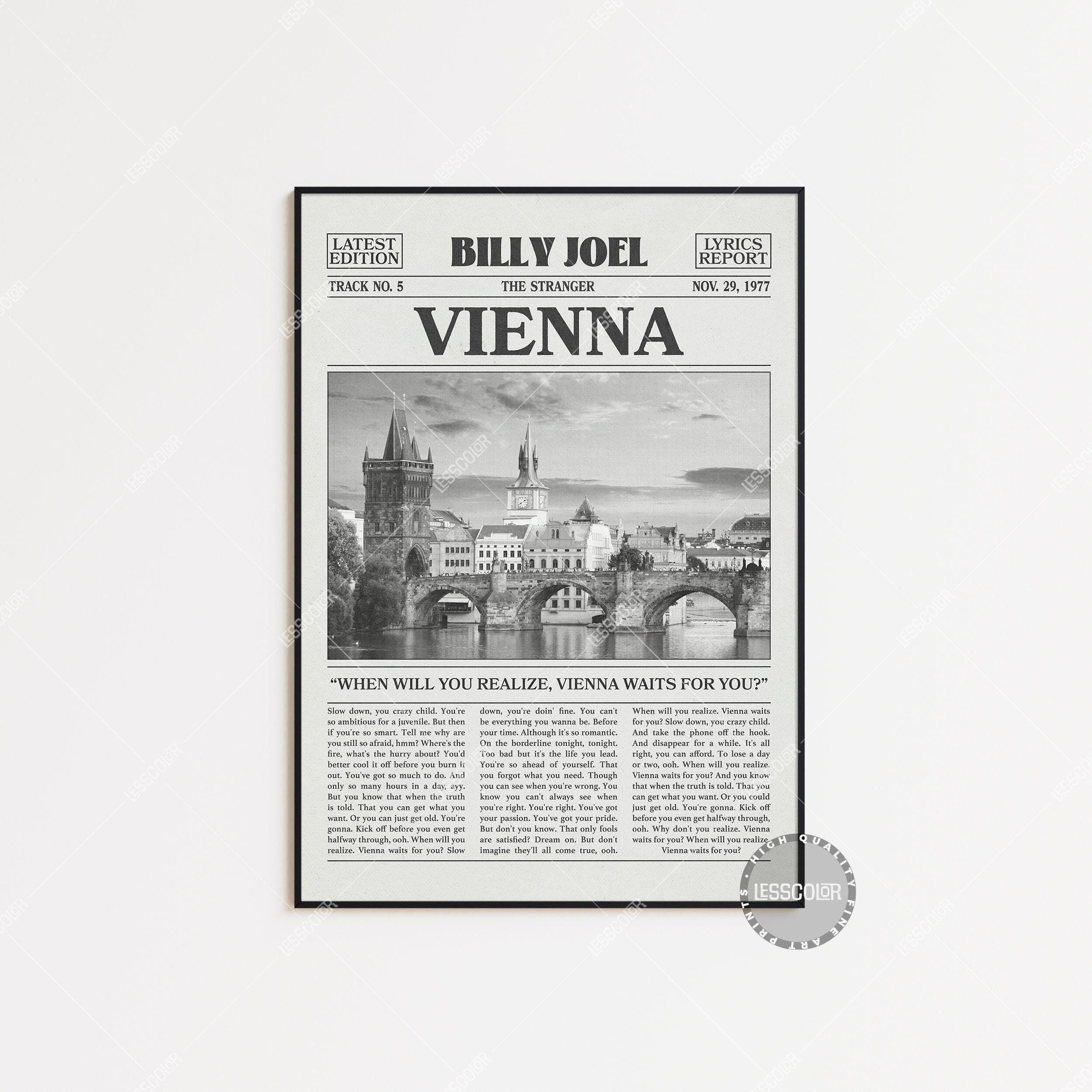 Billy Joel Retro Newspaper Print, Vienna Lyrics Premium Matte Poster