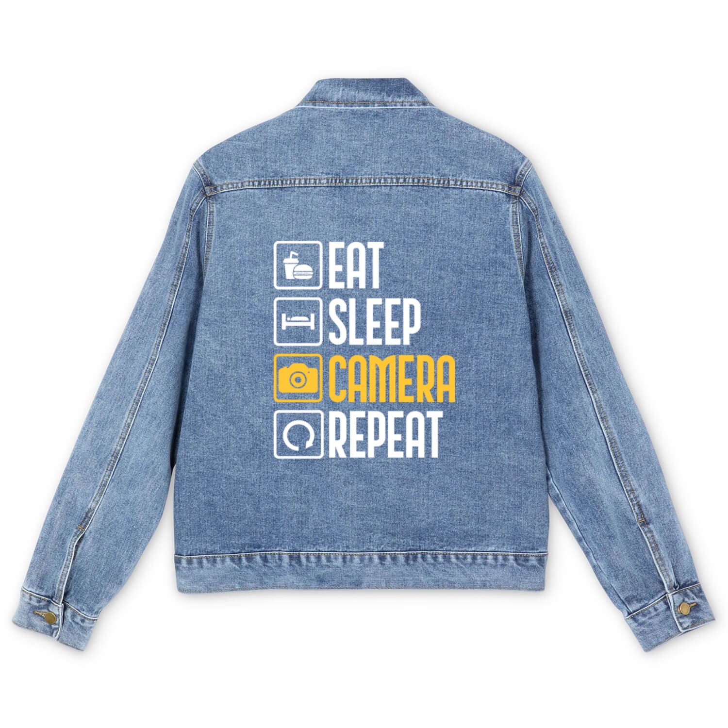 Eat Sleep Camera Repeat Photography Photographer Men's Denim Jackets