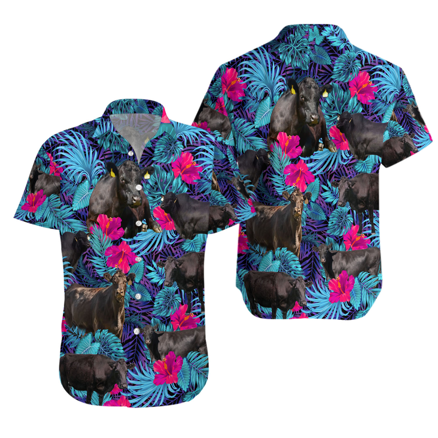 Black Angus Blue Neon Tropical Cattle 3D Hawaii Shirt HALLOWEEN GIFT BESY PRIC