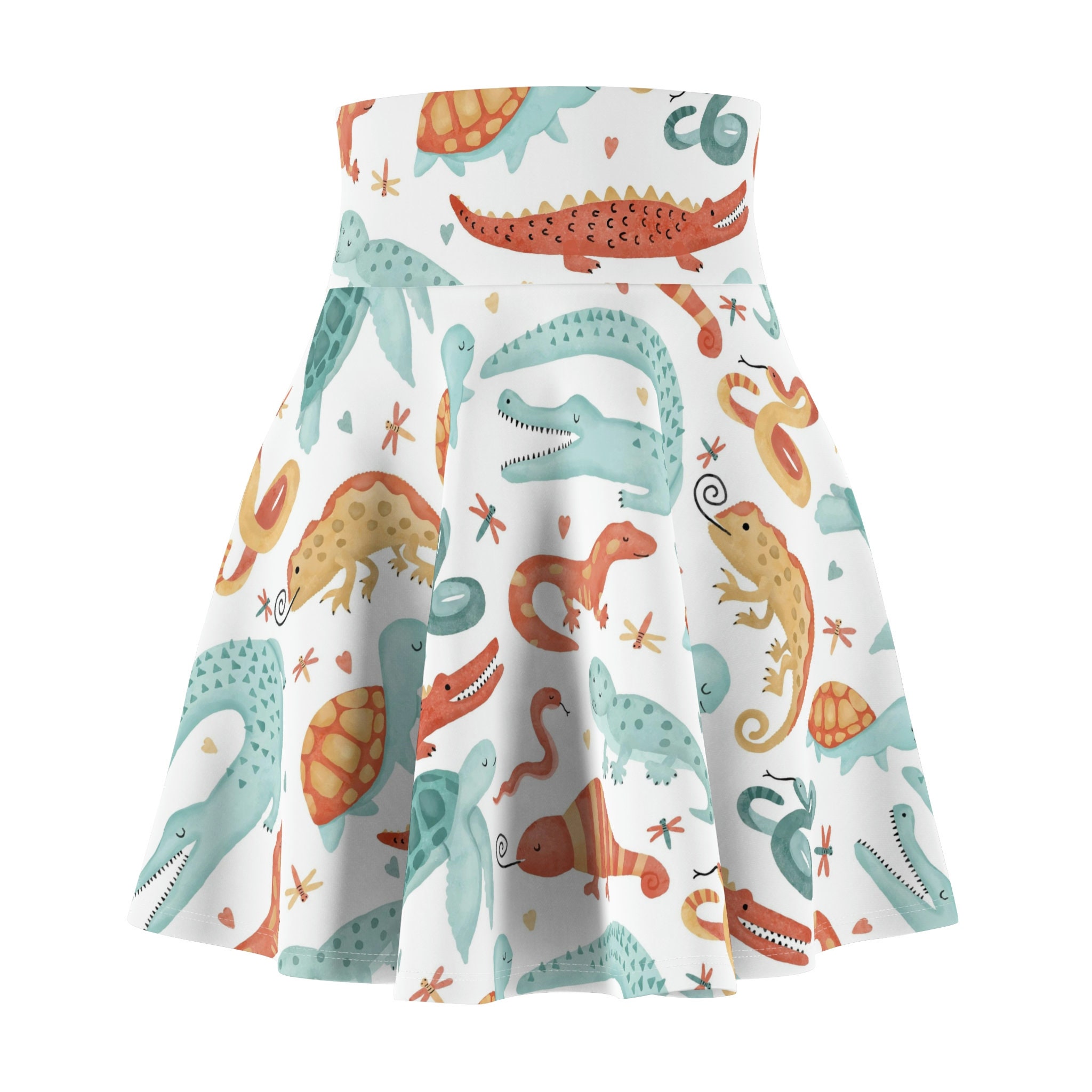 Watercolor Reptiles Print Women's Skater Skirt