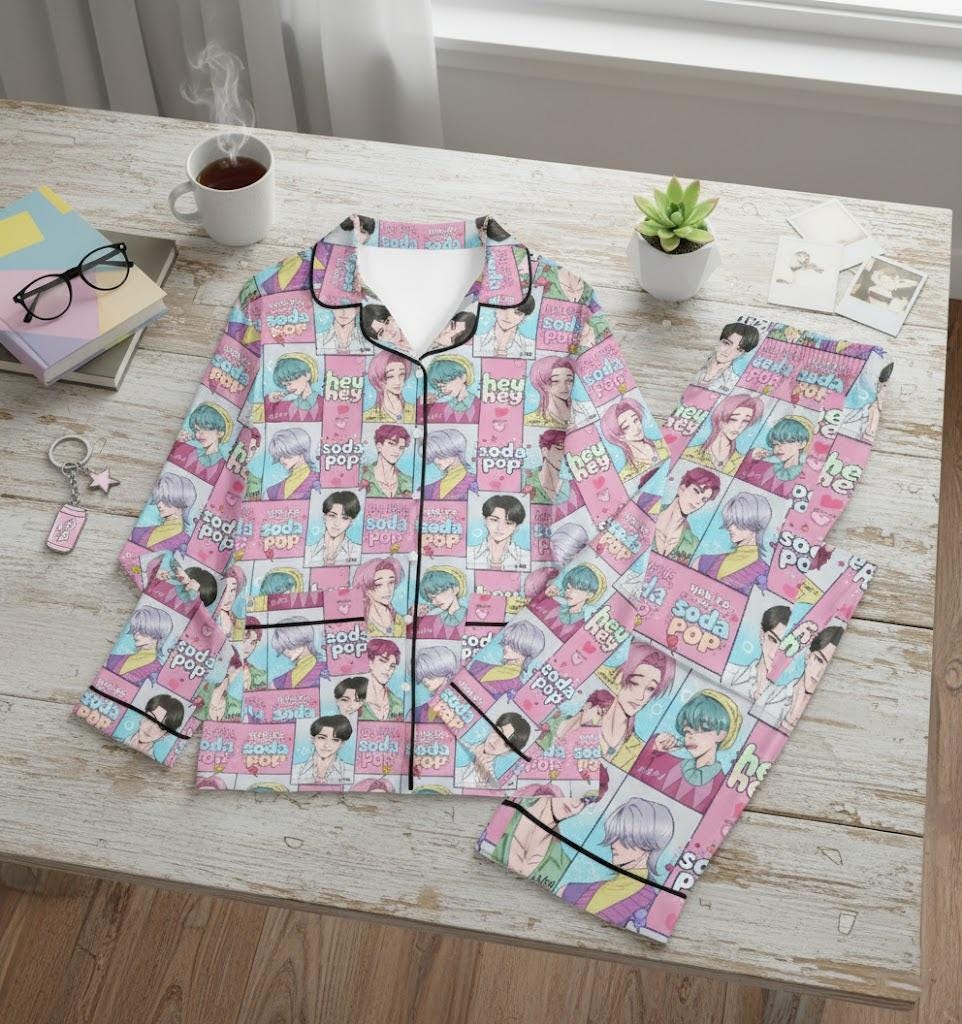 Saja Boys Soda Pop Pajamas Set, Demon Boy Band PJs, Demon Hunter Kid and Adult Sleepwear