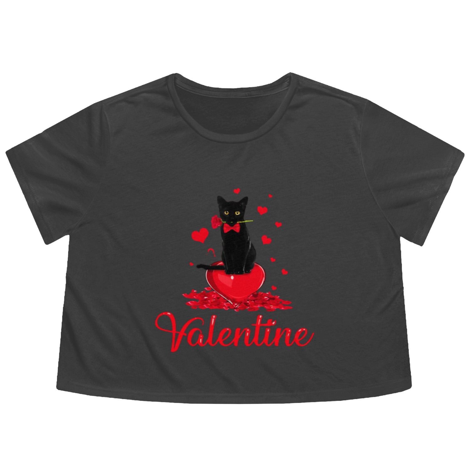 Black cat Is my valentines Flowy Cropped Tees