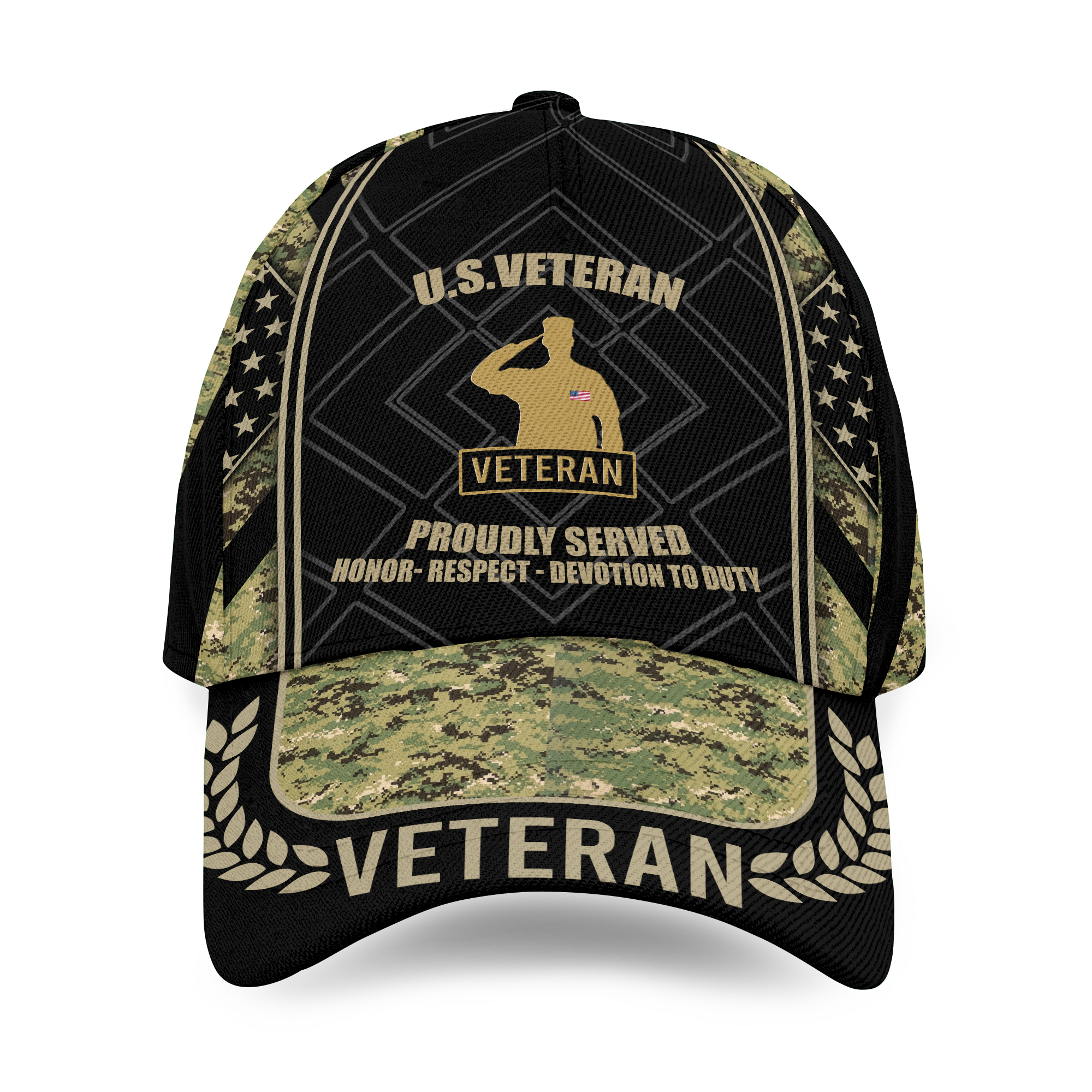 Camo Proudly Served Veteran Cap, Proud Veteran Hat, Adjustable Baseball Cap, US Military Cap Gift For Dad