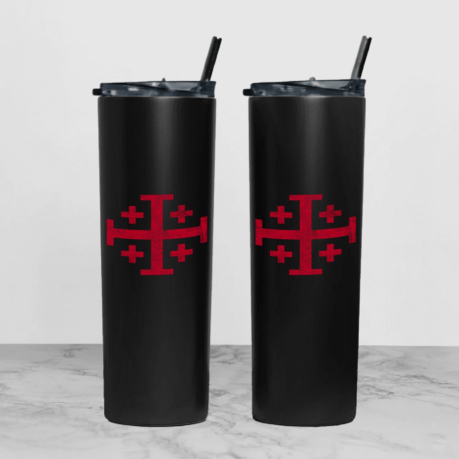 Knight'S Templar Jerusalem Cross Kingdom Of Jerusa Tumbler With Lid And Straw