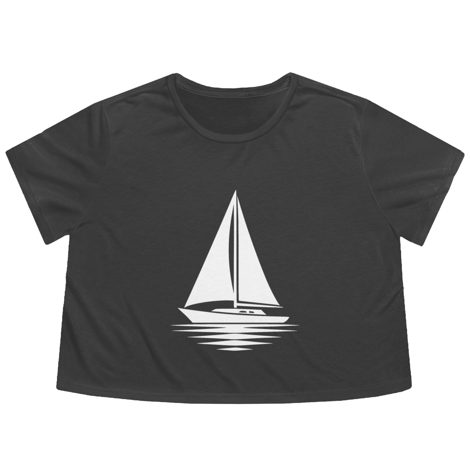 Calm Water With Sailboat And Sails Set Flowy Cropped Tees