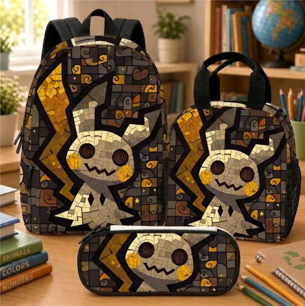 Mimikyu PKM Backpack Set, PKM School Bag Gift For Kids, Lunch Box & Pencil Case, Back To School Gift
