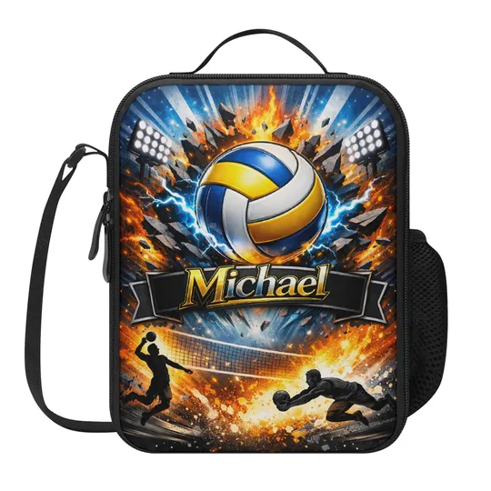 Flaming Volleyball Sports Lunch Bag, Fiery Beach Volleyball Theme