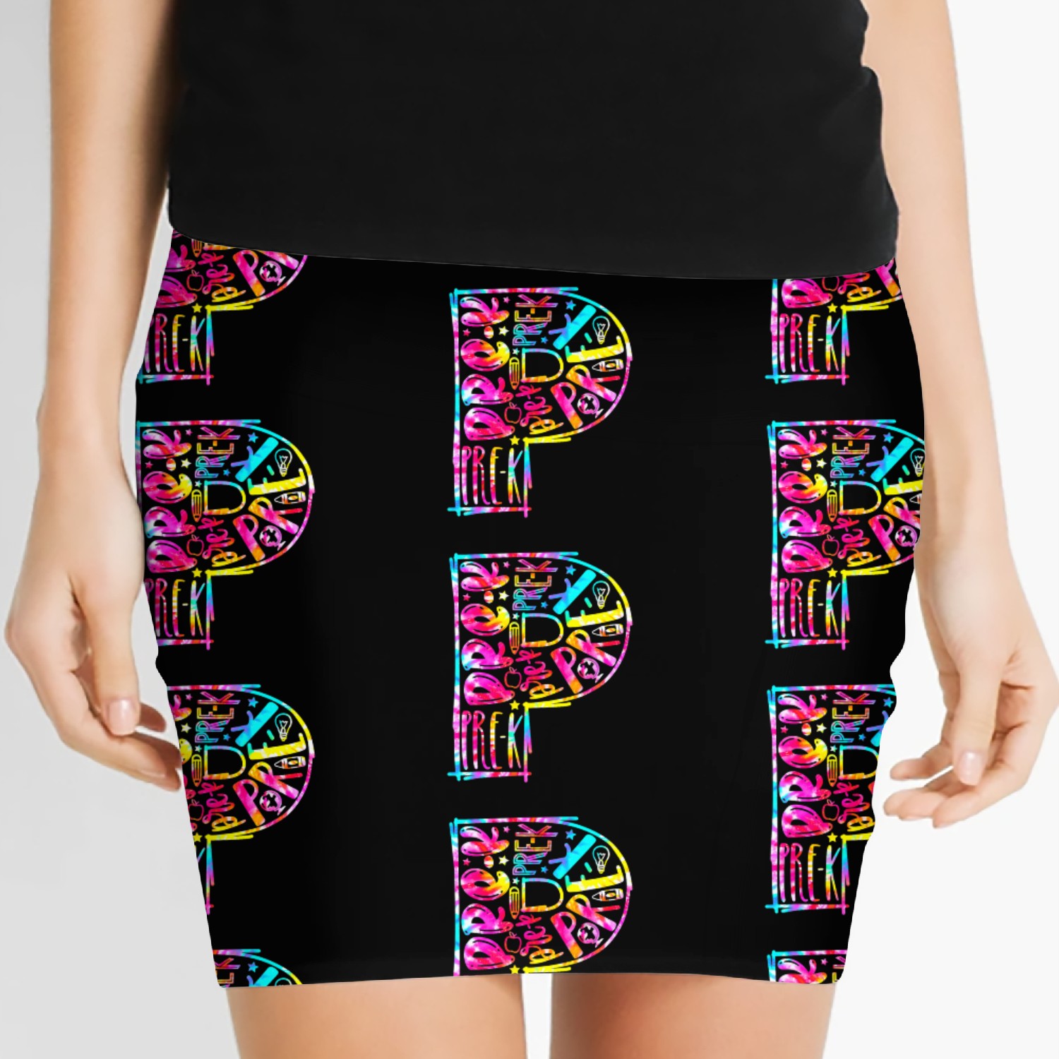 Tie Dye Typography Pre K Student & Teacher Back Women's Mini Skirts