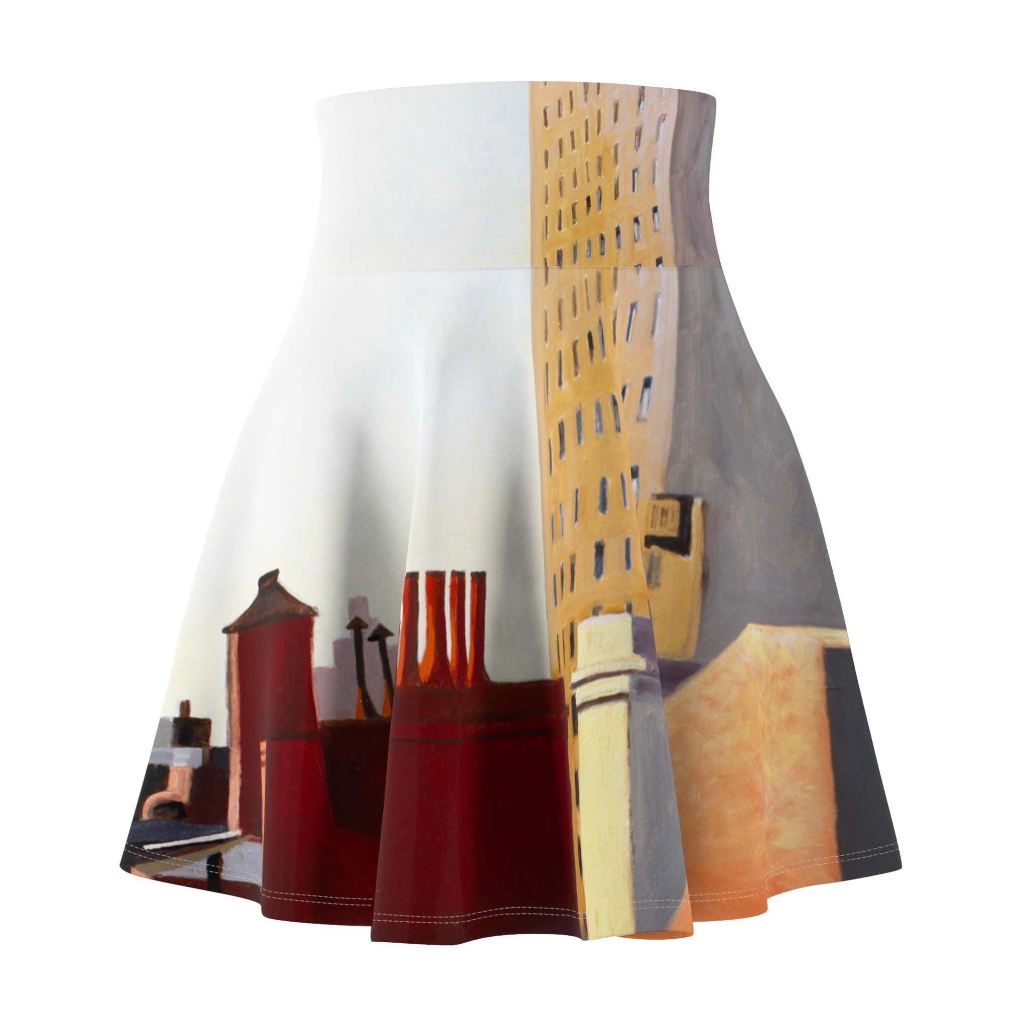 Hopper tribute skirt, Women's Fashion, Holiday Tribute Apparel, Gift for Her, New York rooftop Art Print Skater Skirt