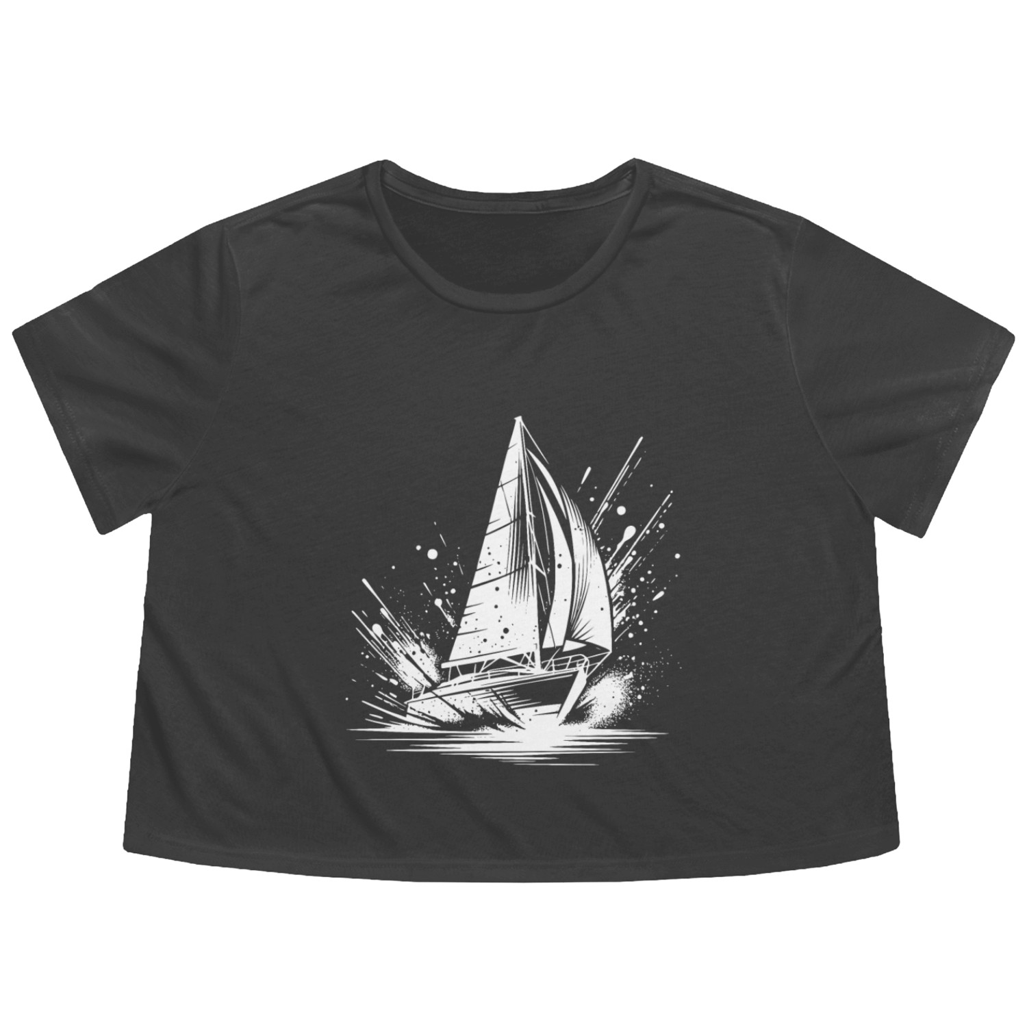 Fast Sailing Boat With Splash Waves Flowy Cropped Tees