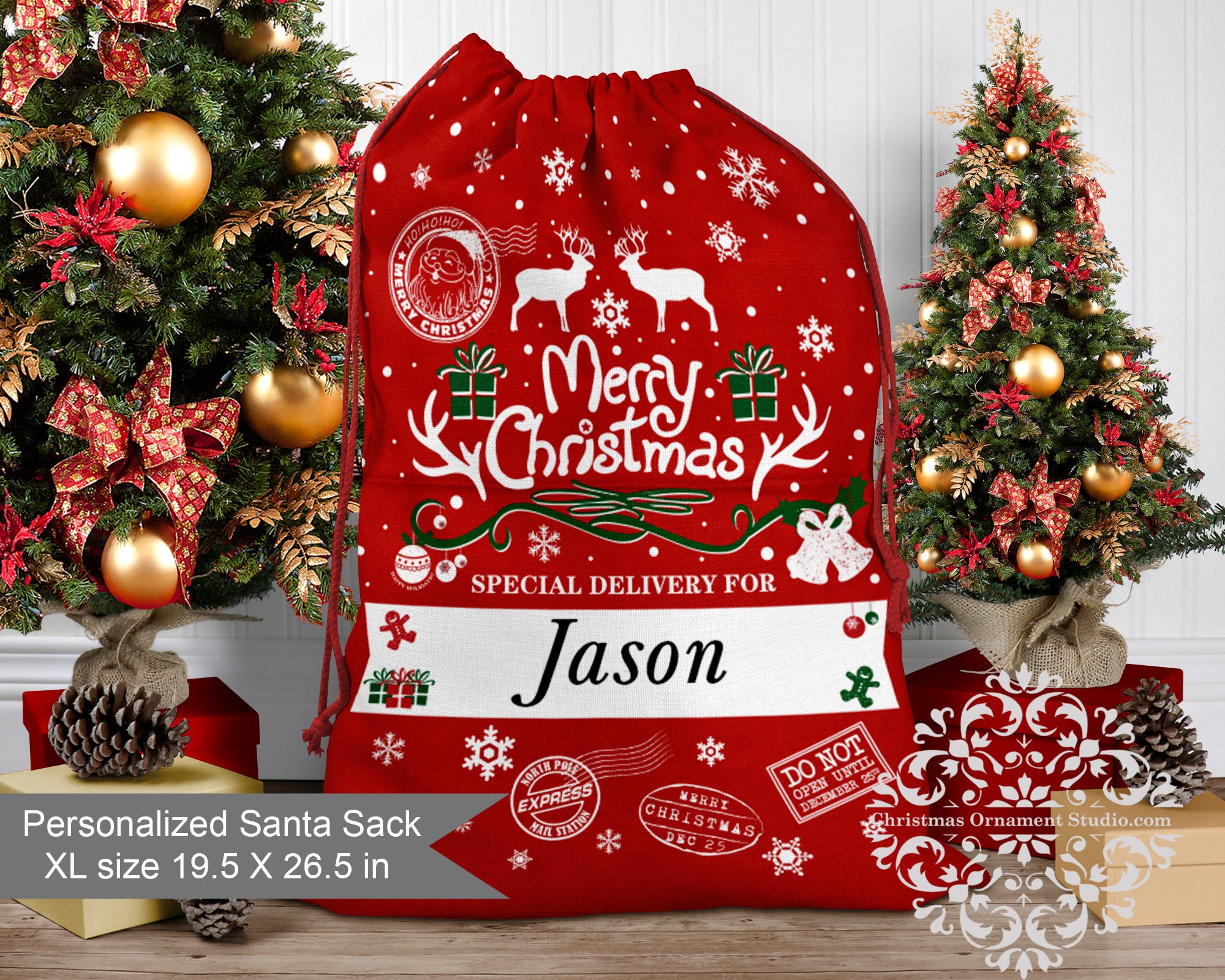 Personalized Santa Sack extra large-Merry Christmas Santa Sack-Santa Sack with Name-Custom Christmas Gift Sack-Custom personalized gift Sack