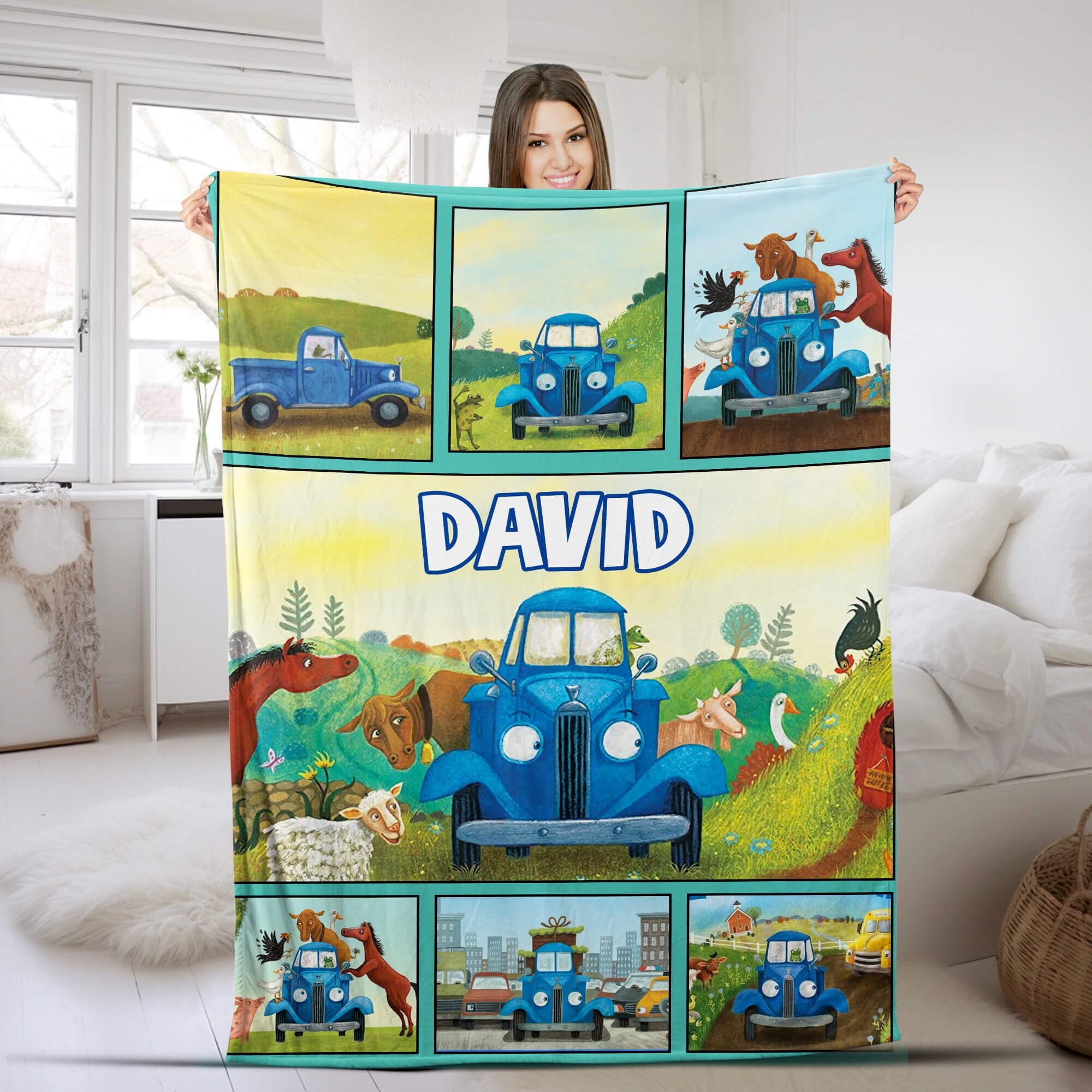 Personalized Little Blue Truck Blanket, Little Blue Fleece Blanket