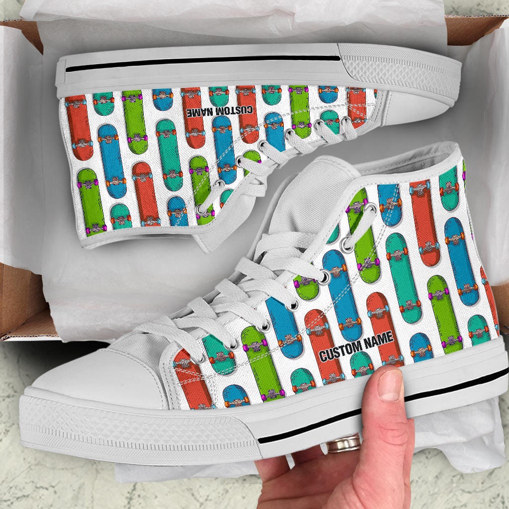 Skateboard Custom Name High Top Sneakers / Skateboard High Top Shoes / Skater Custom Print Trainers Shoes / Skater Gift