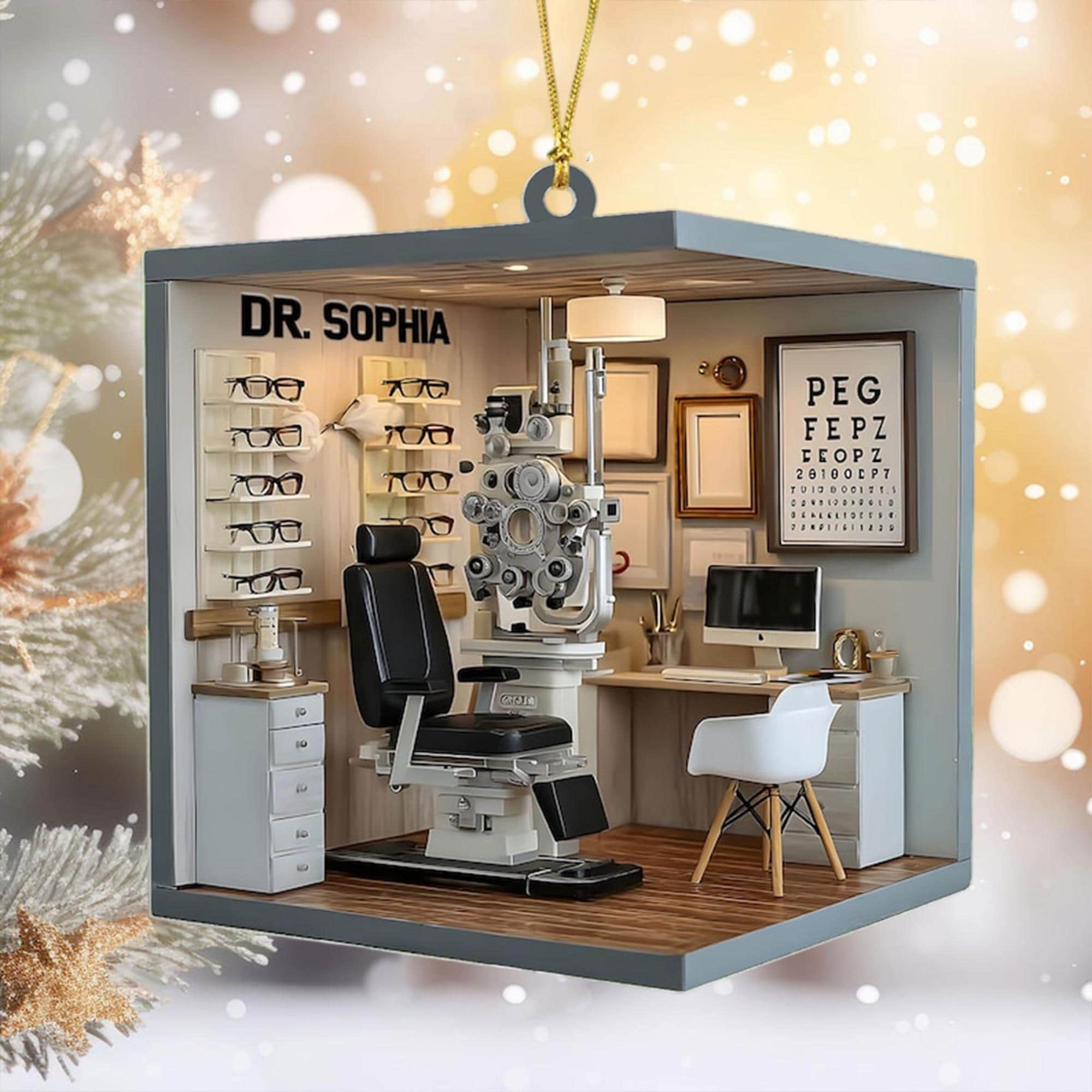 Custom Eye Doctor Ornament, Optometry Clinic 2D Acrylic Decoration, Gift for Optometrists or Eye Specialists, Optometrist Xmas Gift