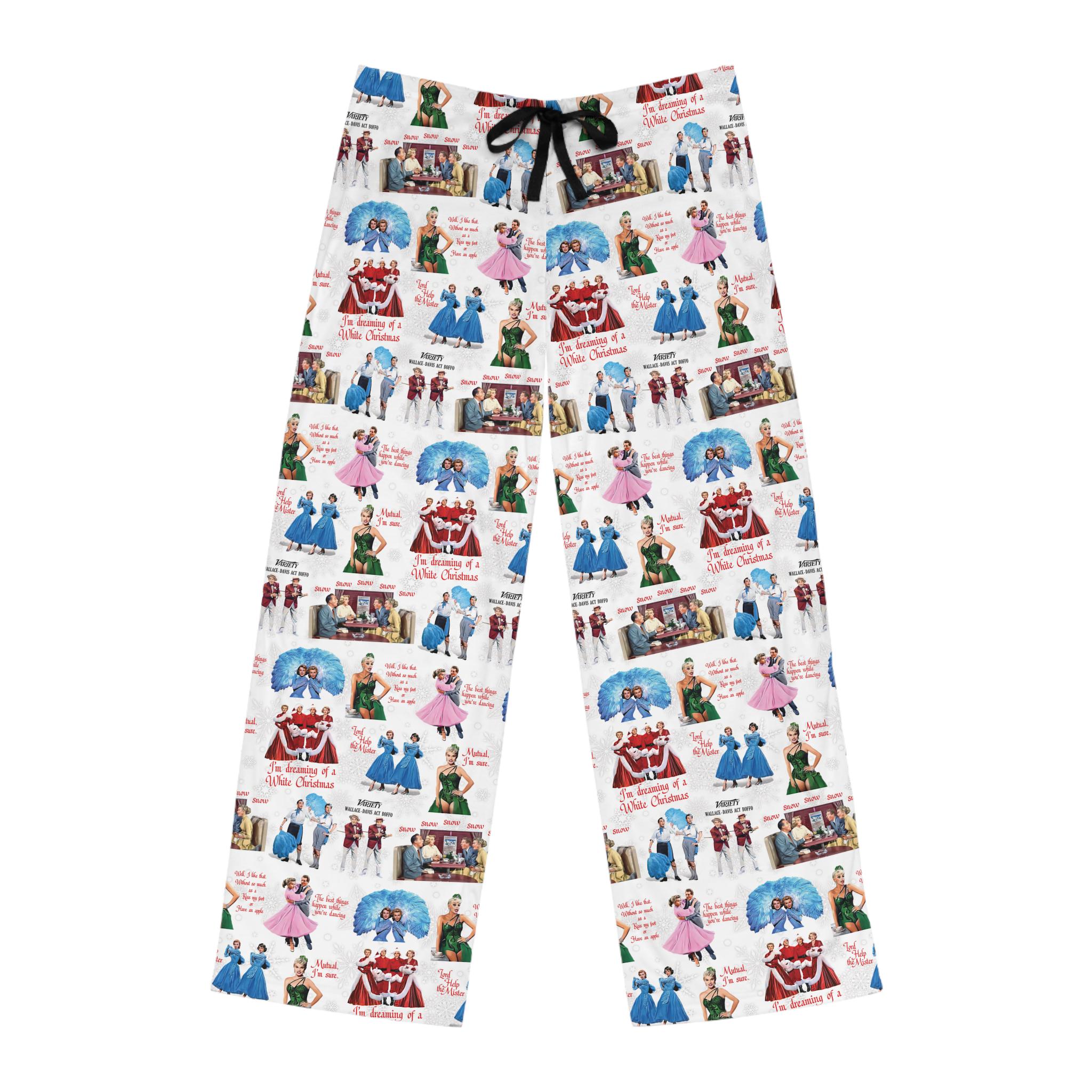 White Christmas Mens Pajama Pants, White Christmas movie Lounge Sleepwear, Holiday Classic Patterned PJ Bottoms